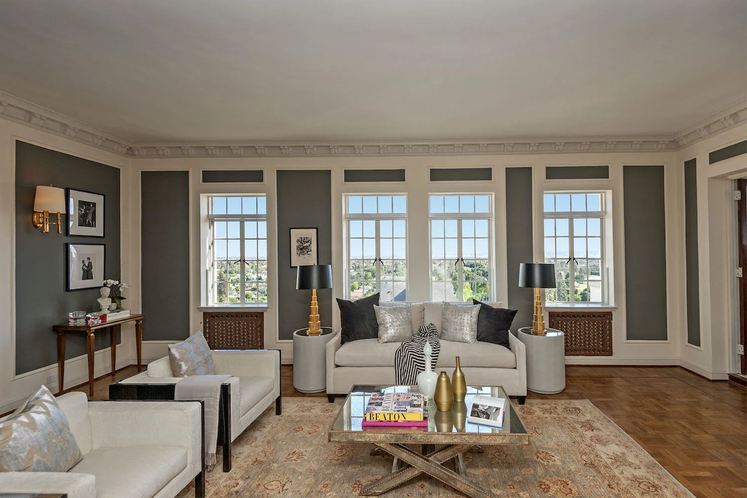 Windows in living room at El Royale Apartments