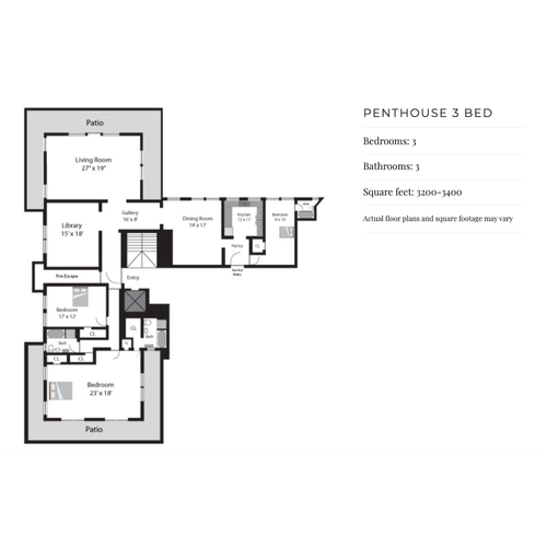 Penthouse 3 Bedroom Floor Plan — El Royale Apartments