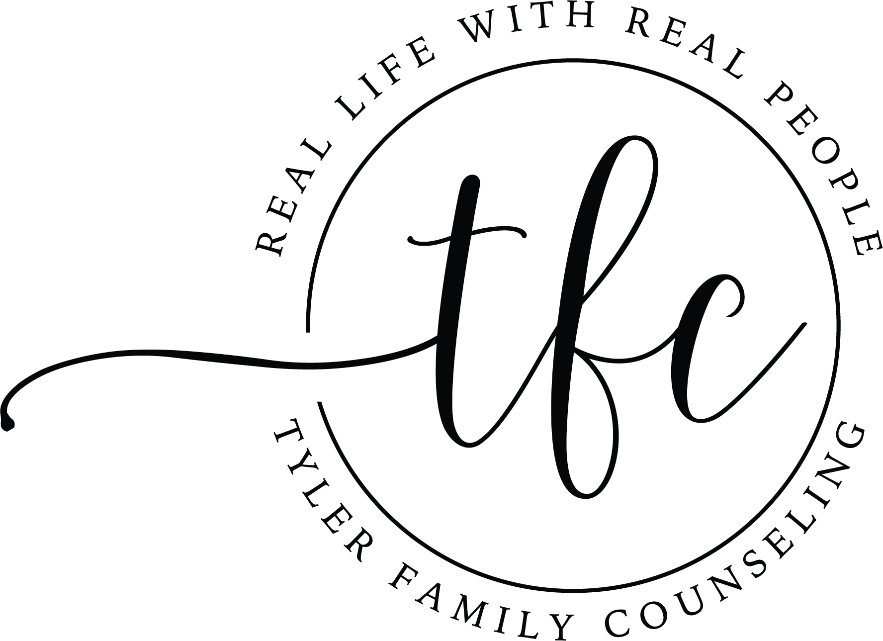 Black logo with cursive initials 'h' and 'f,' surrounded by a circular ring with the text 'Real Life With Real People Family Count'.