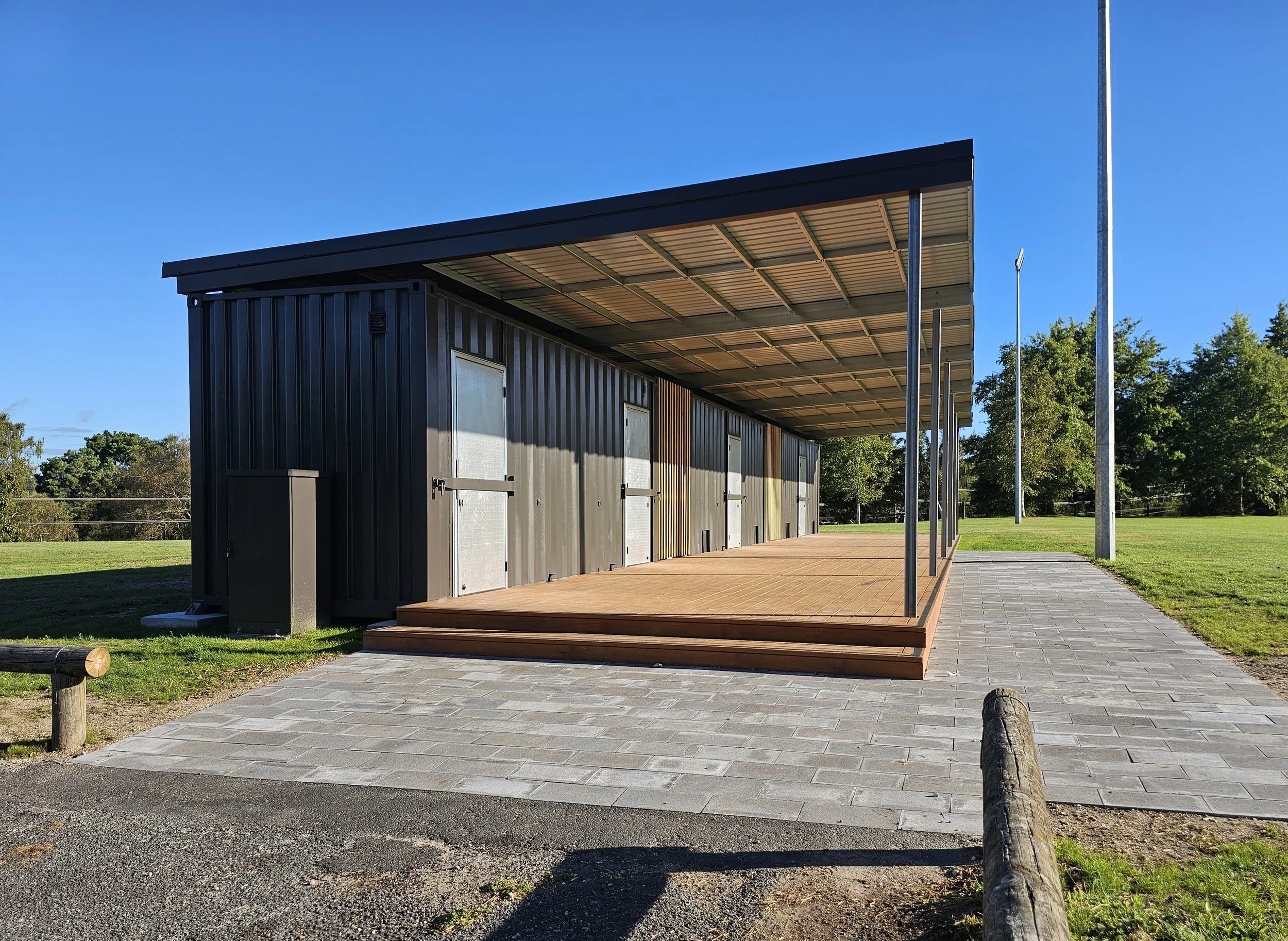 Image shows the completed toilet and shower facilities at Hickling Park in Taupo.