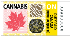 The image shows a Canadian cannabis excise stamp. This stamp indicates that the required federal excise duty has been paid on the cannabis product.