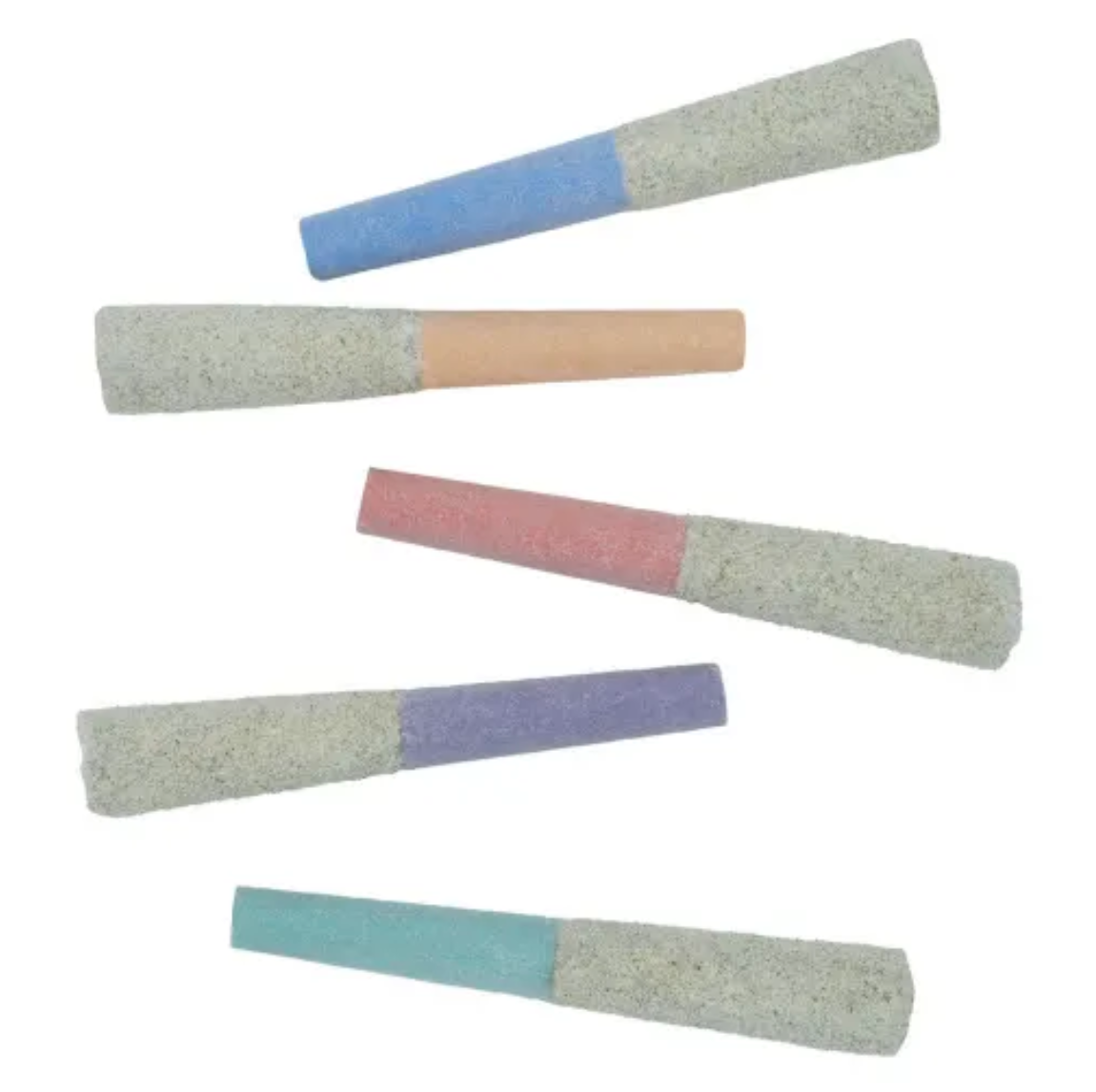 A collection of six coloured joints with different shades, arranged in a scattered manner.