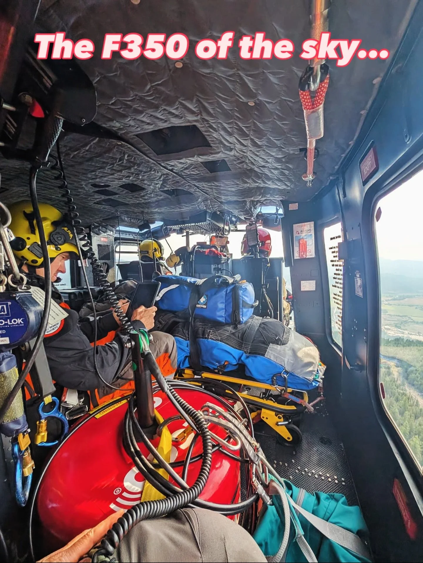 Our dedicated 412 EP rescue helicopter 🚁 is amazingly versatile and capable. On a recent multi profile mission, we fly out with rescue crew, drone team, RECCO, with our standard advanced care medical kit, stretcher,survival gear, and additional rope