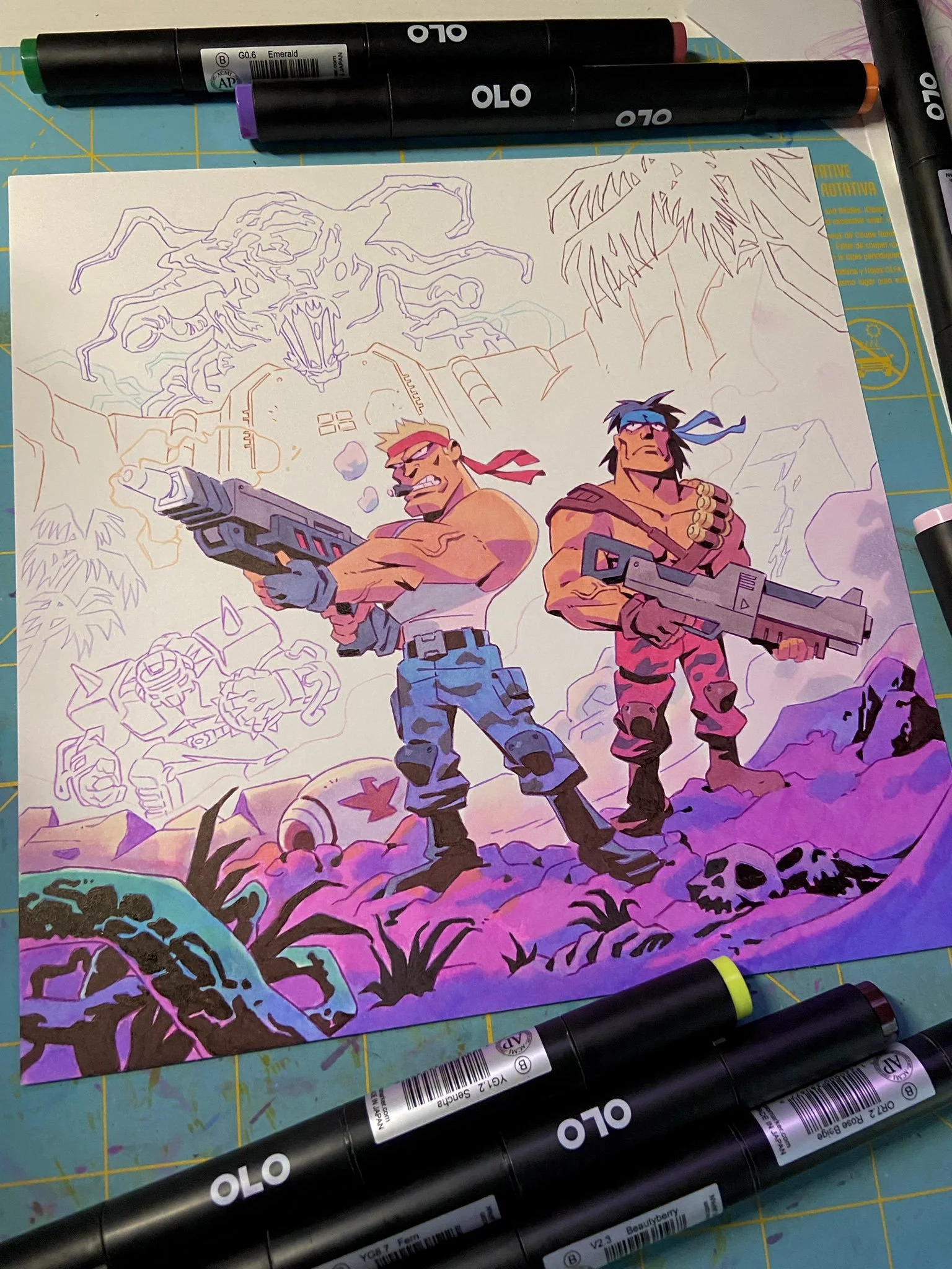 Halfway through the coloring process...