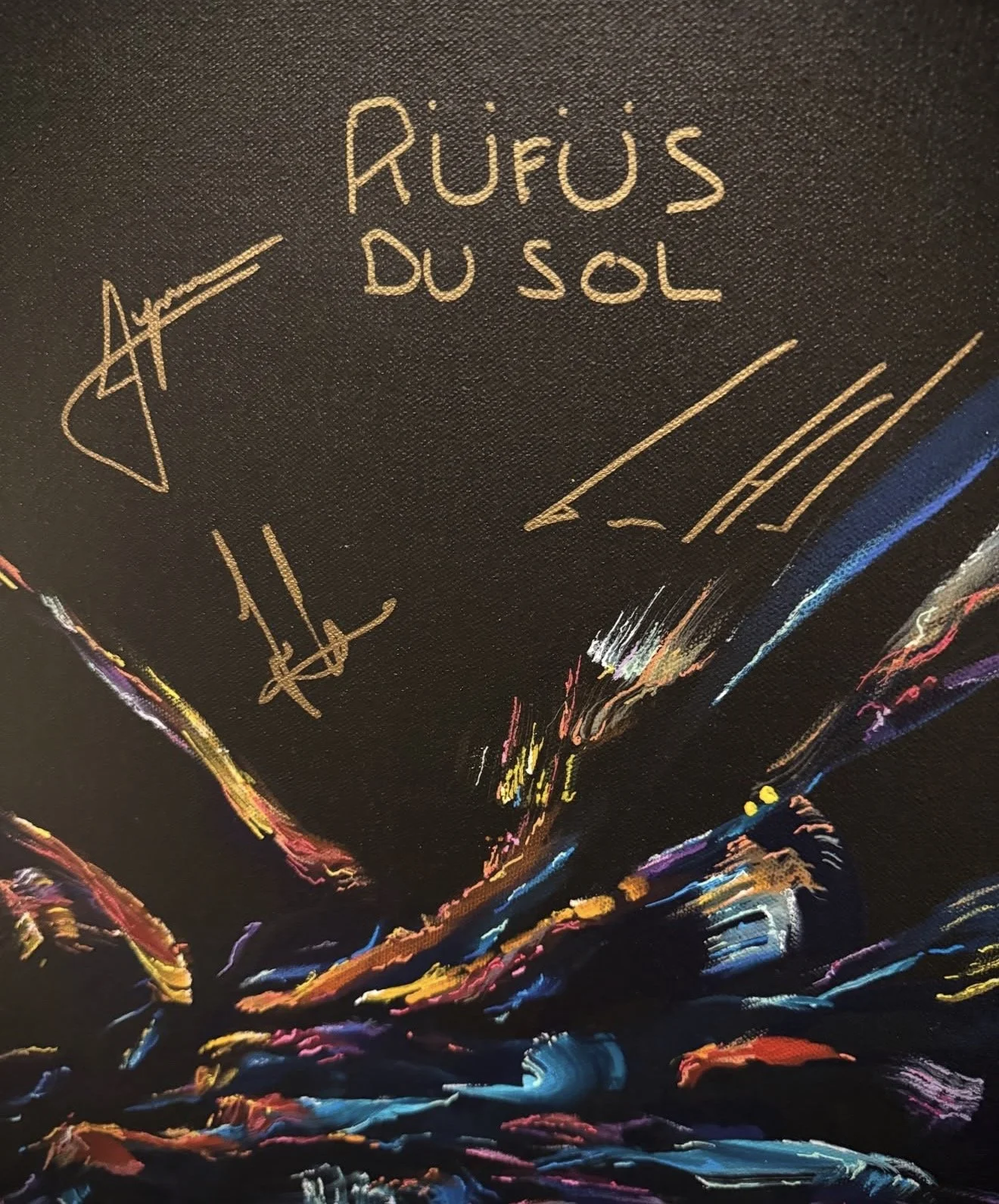 RUFUS DU SOL signatures on 'Inhale' paining for Invisible Worlds