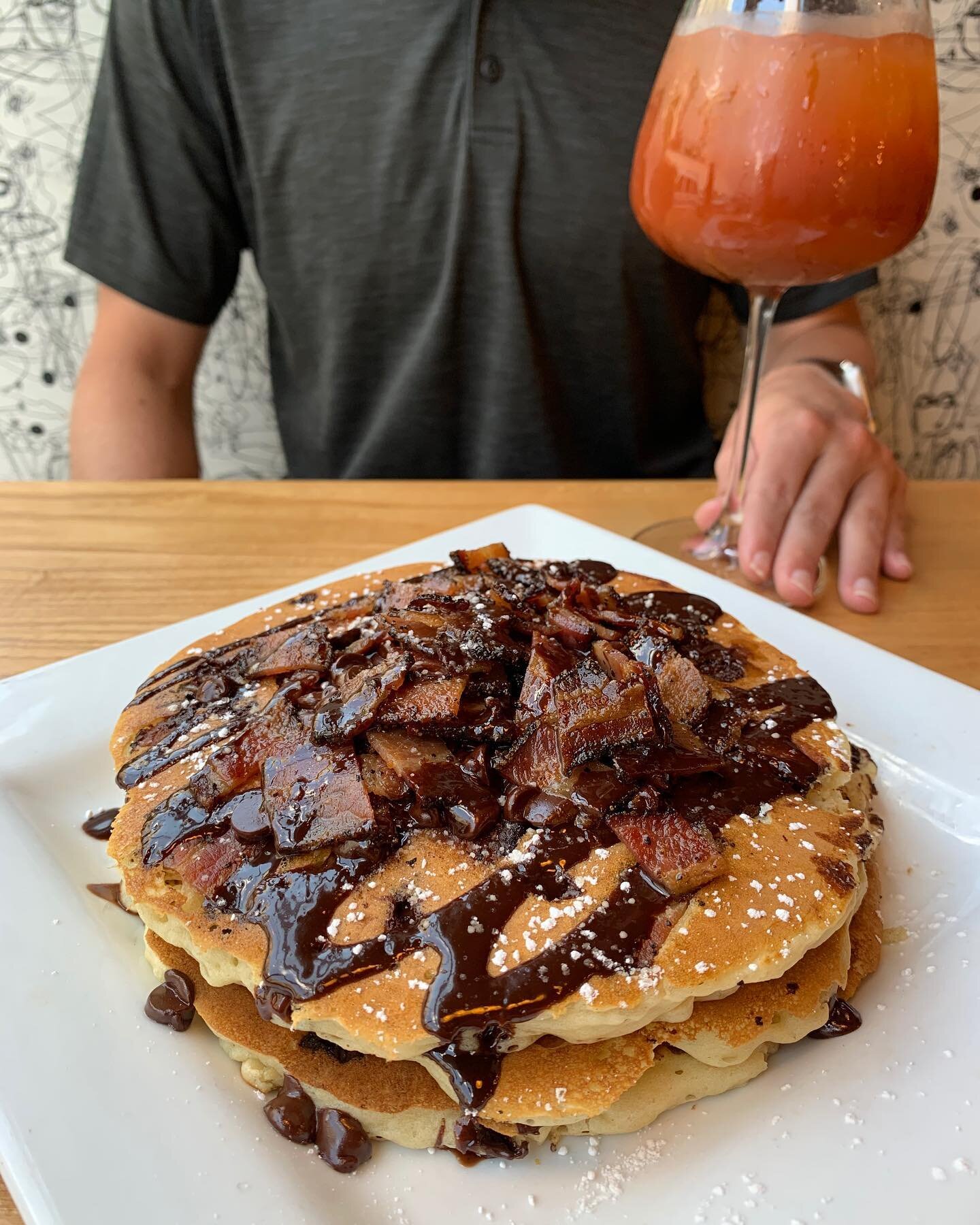 The perfect sweet and savory combo! Chocolate chip bacon pancakes made with love just for you! 🧡🥓🥞