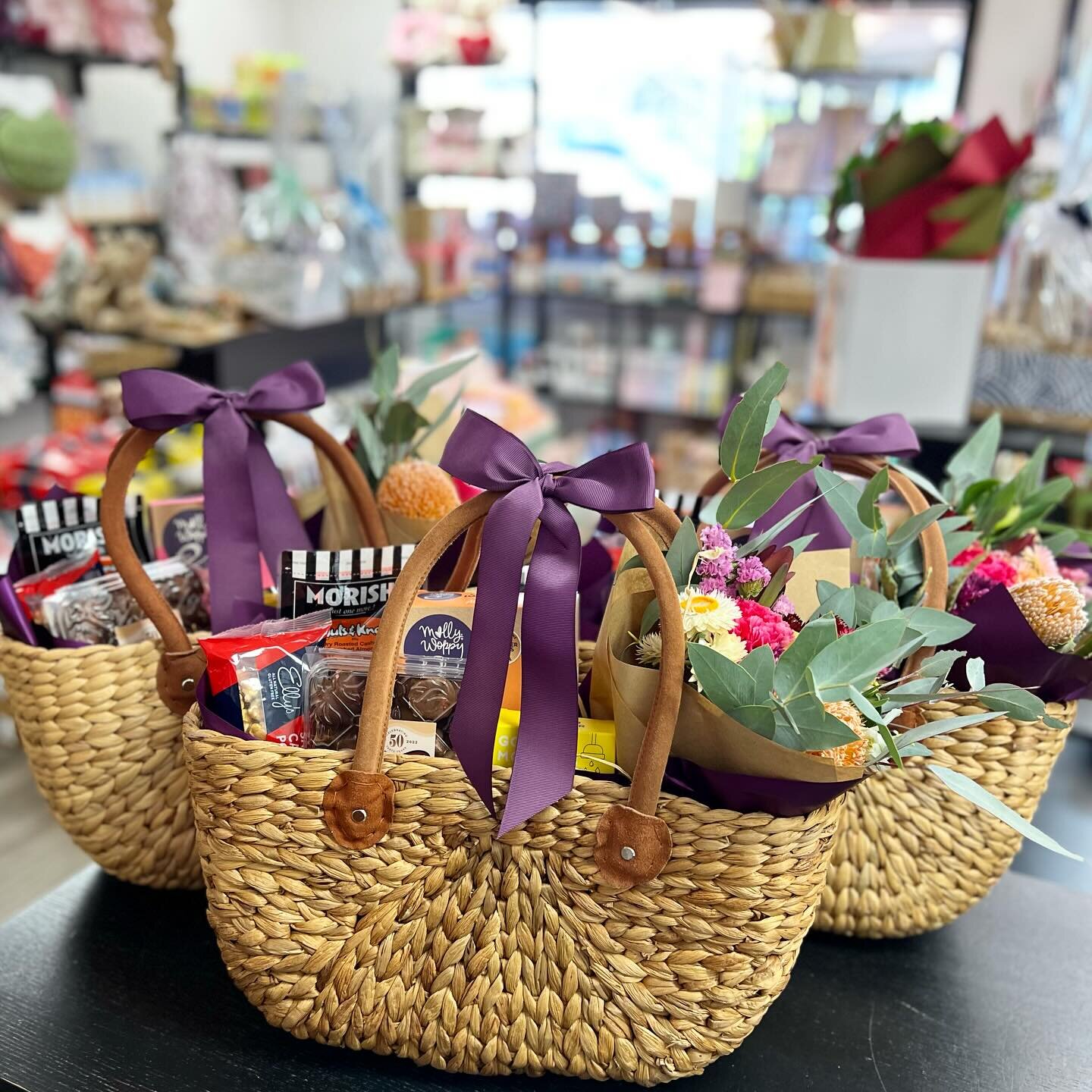 We love our Blooms &amp; More Gift Baskets 🥰 
3 beauties collected today as Thank You gifts 💜💐