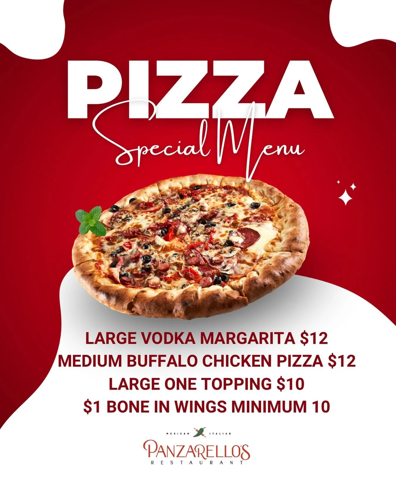 Added specials for today!! Enjoy our delicious pizza with some wings!!! #pizzaspecials #pizza #wings #foodies #panzarellos #panzarellosrestaurant