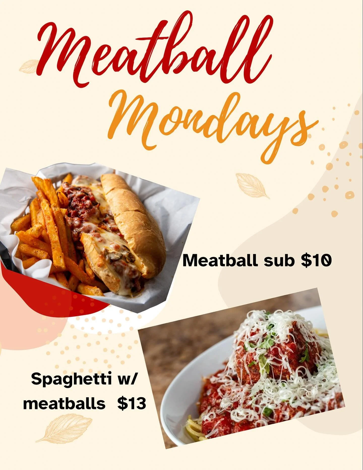 Meatball Mondays!! Check out our deals!! #meatballmondays #spaghettiandmeatballs #meatballsub #foodies #panzarellos #panzarellosrestaurant #eatupland