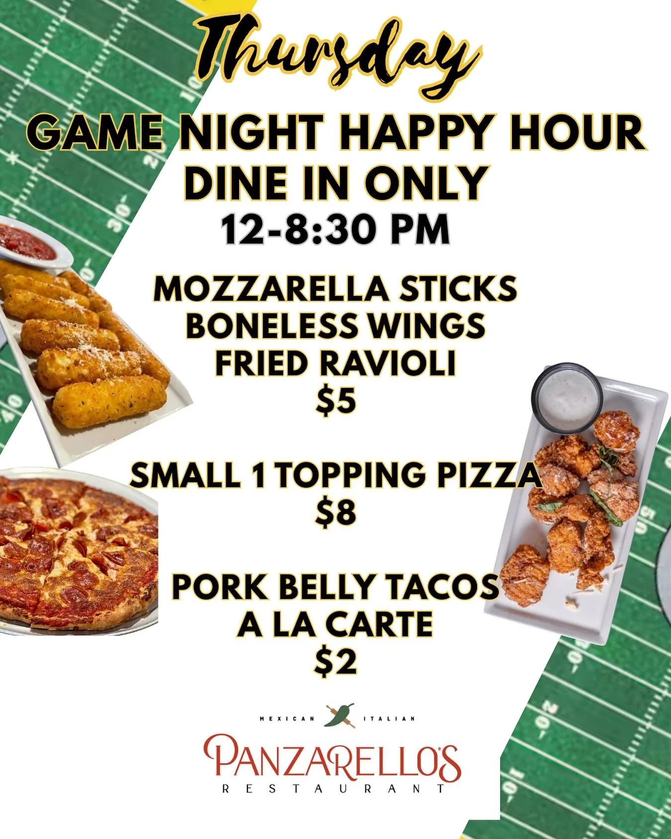 Are you ready for some football?!?!? So are we!!! Join us for kick off this Thursday!! Enjoy some good food! #panzarellos #panzarellosrestaurant #football #kickoff #eatupland #bar #foodies