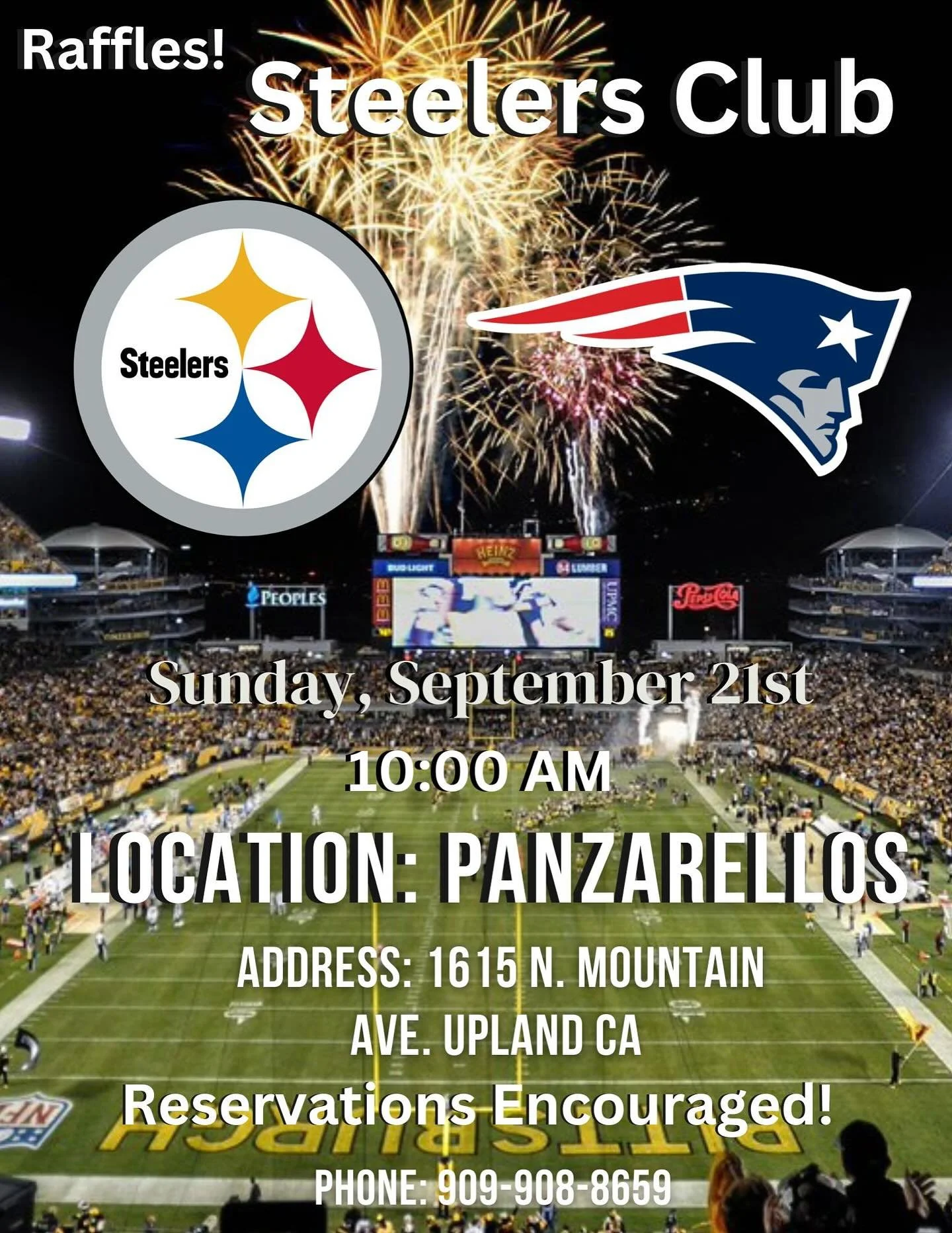 Let&rsquo;s get a win!!!! Make your reservation to the number on the flyer!!! See you Sunday! #pittsburgh #pittsburghsteelers #nfl #steelersfootball #panzarellos #steelersclub #panzarellosrestaurant #eatupland #foodies