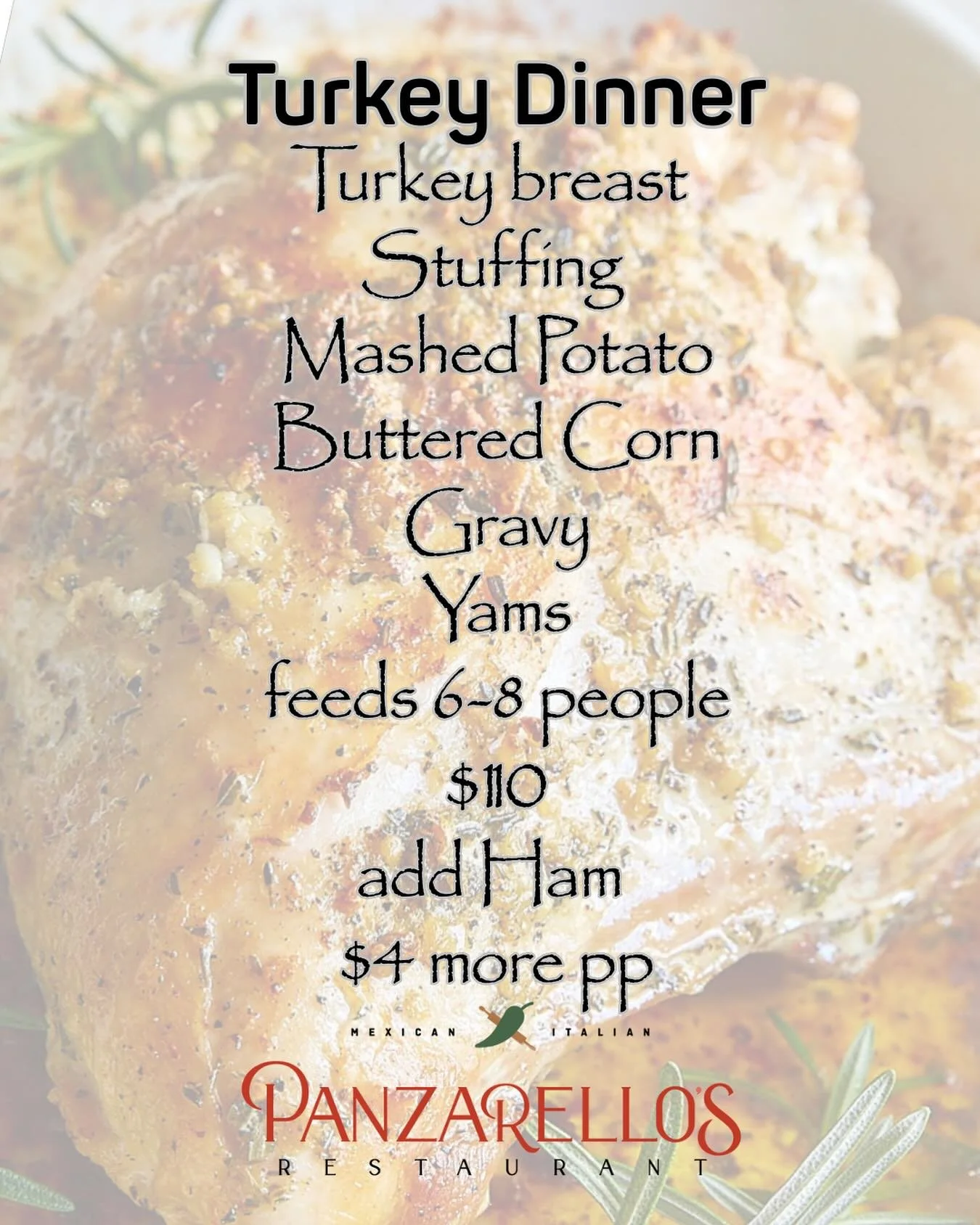 Order your Thanksgiving dinner now!! Pick up by noon on Thanksgiving Day! #thanksgiving #thanksgivingdinner #panzarellos #panzarellosrestaurant