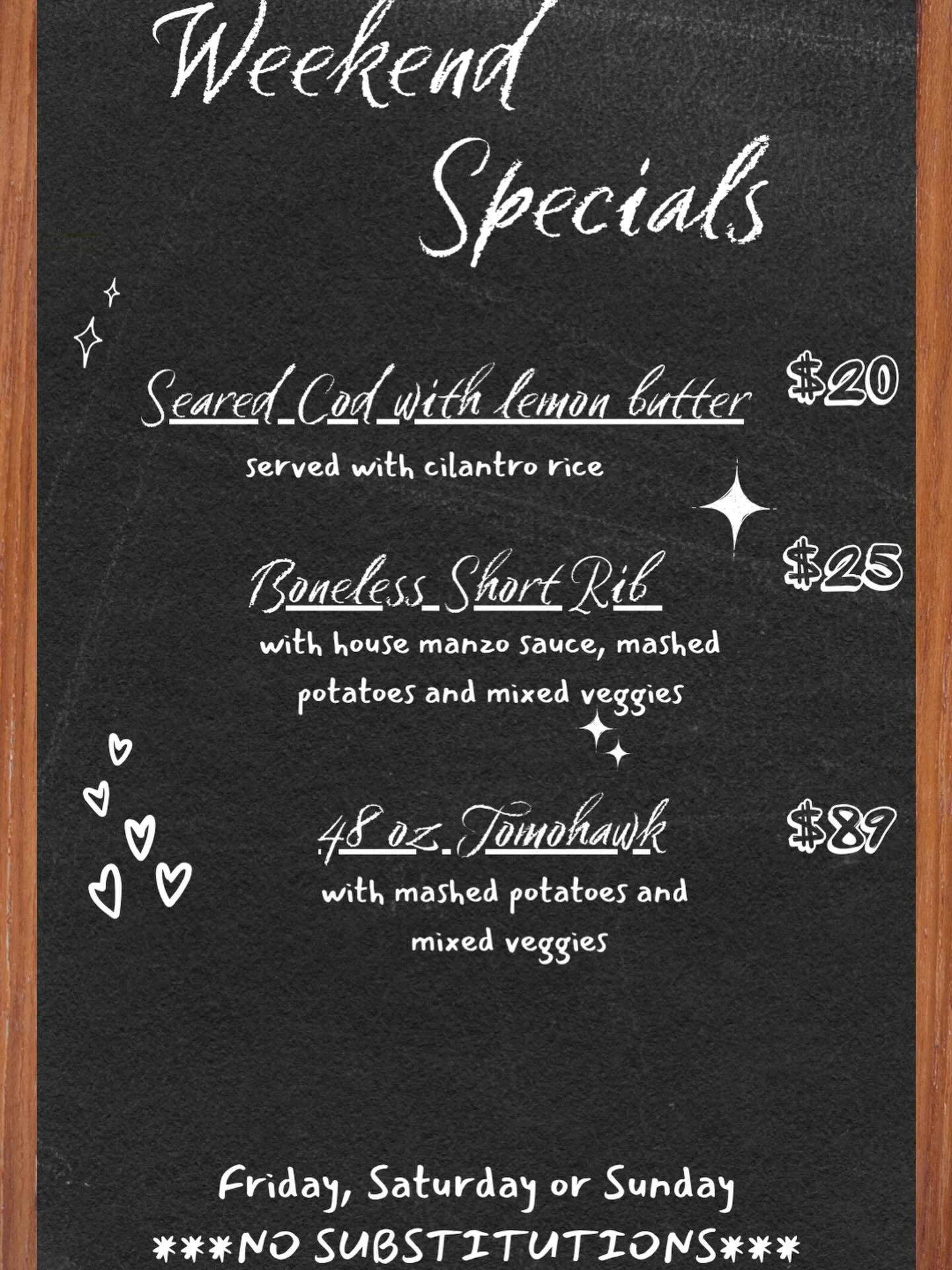 Check out our weekend specials!! Yummmm!!! See you this weekend! #panzarellos #panzarellosrestaurant #tomohawk #cod #bonelessbeefshortribs #goodfood #eatupland #foodies