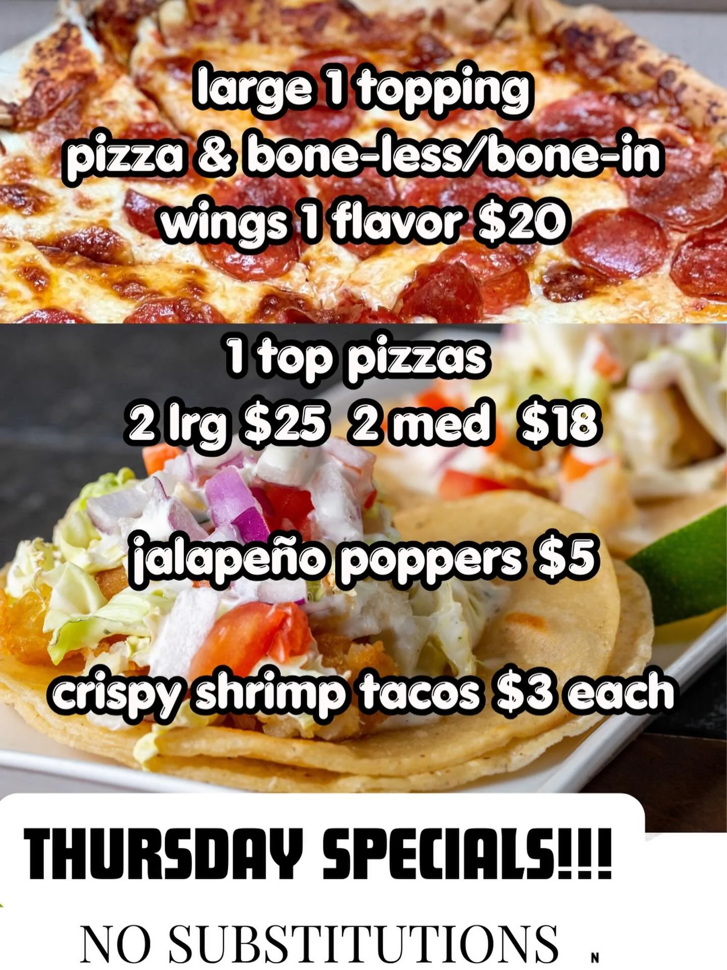 THURSDAY SPECIALS!!!! ***no substitutions*** #panzarellosrestaurant #eatupland #foodies #specials #pizzas