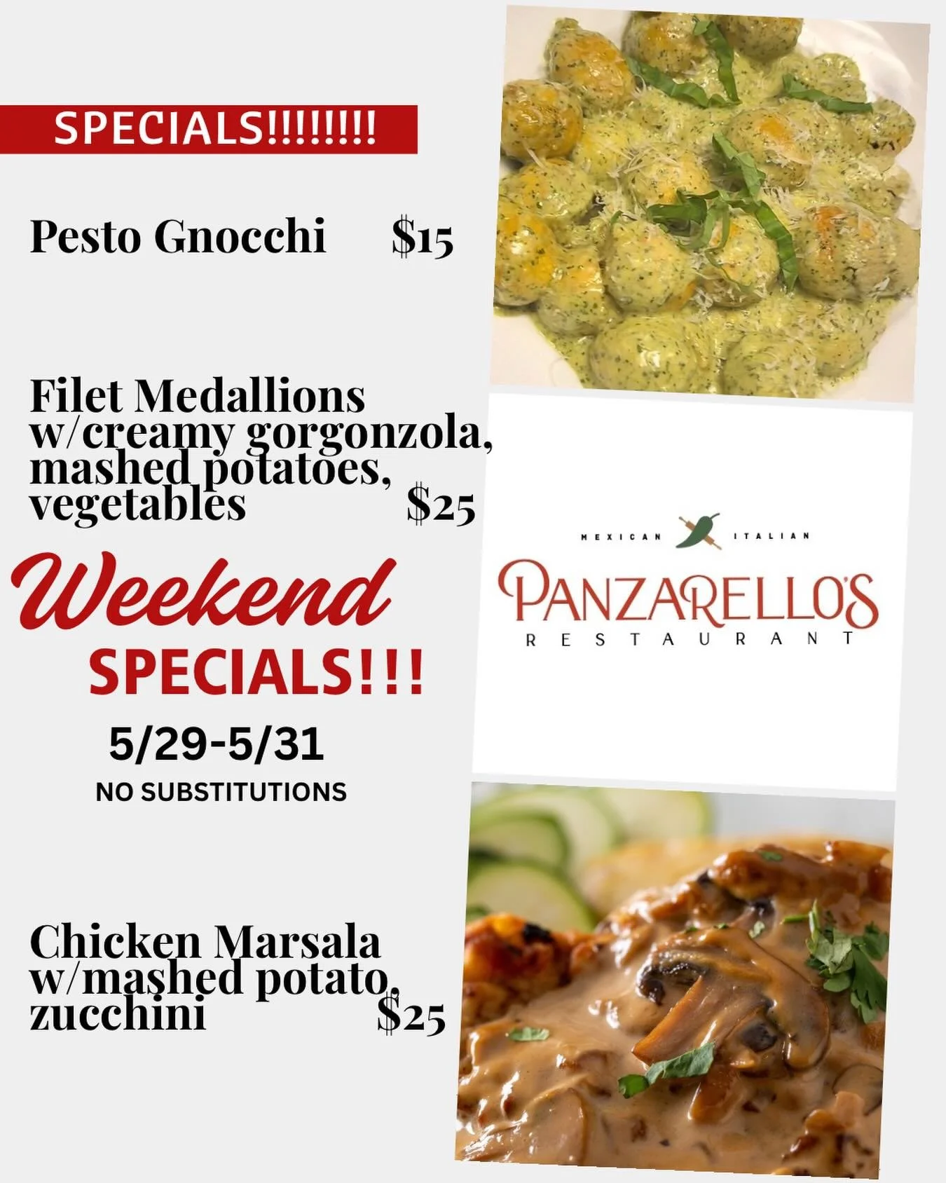 Weekend specials!! Yummm!!! #panzarellosrestaurant #eatupland #foodie #weekendspecials