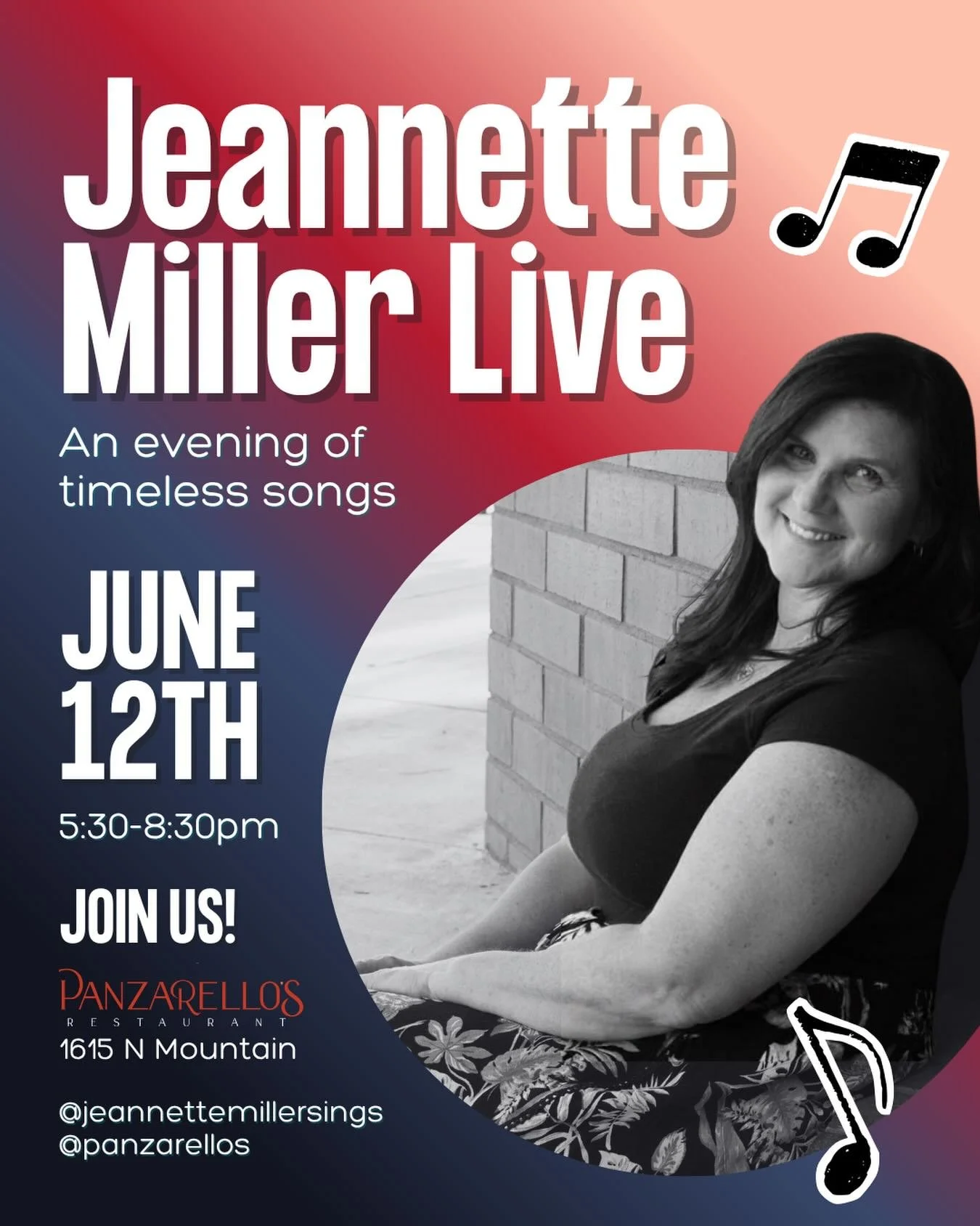 Join us for dinner June 12th and enjoy some live music. #panzarellosrestaurant #eatupland #foodie #livemusic