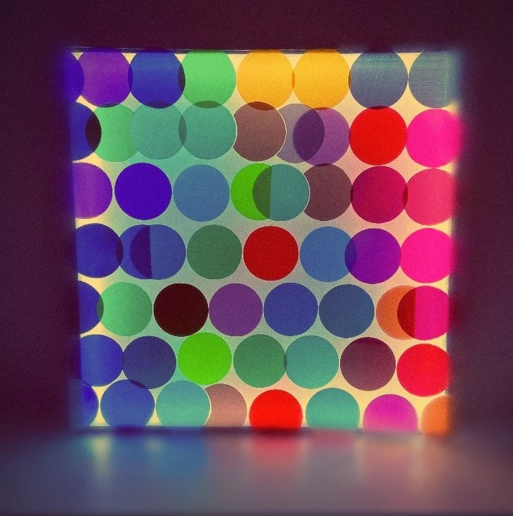 Maria Bouquet, Circles, 2021, LED and wood, 40 x 40 x 3 in