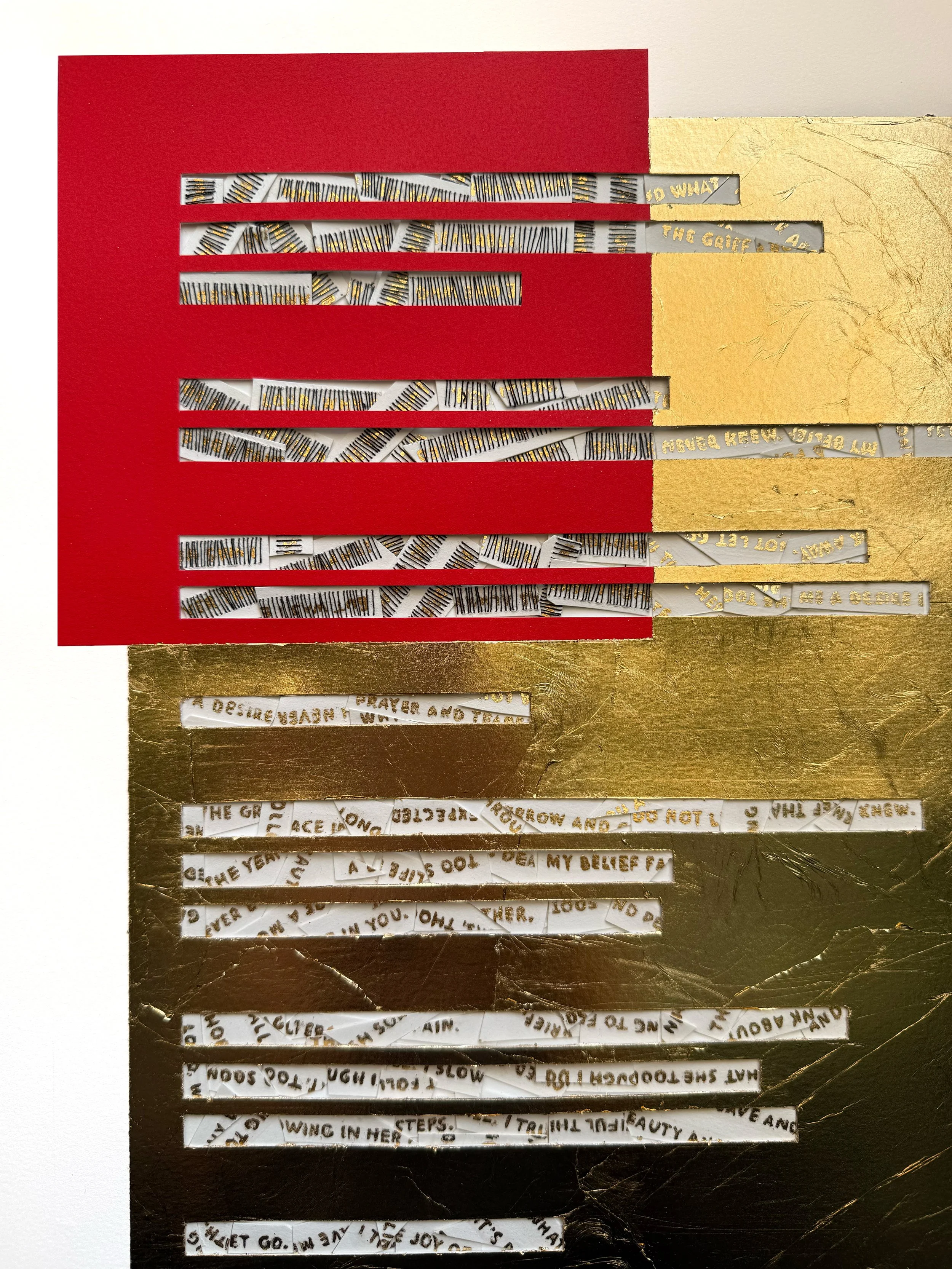 Book of Hours: Loss, 2025, Paper, acrylic, gold leaf, thread, 19.25 x 16.25 in