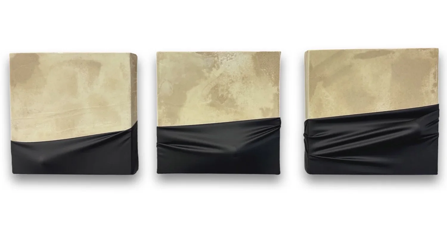 Subversive Secrets, 2023, Encaustic leather on wood panel, 12x12" each