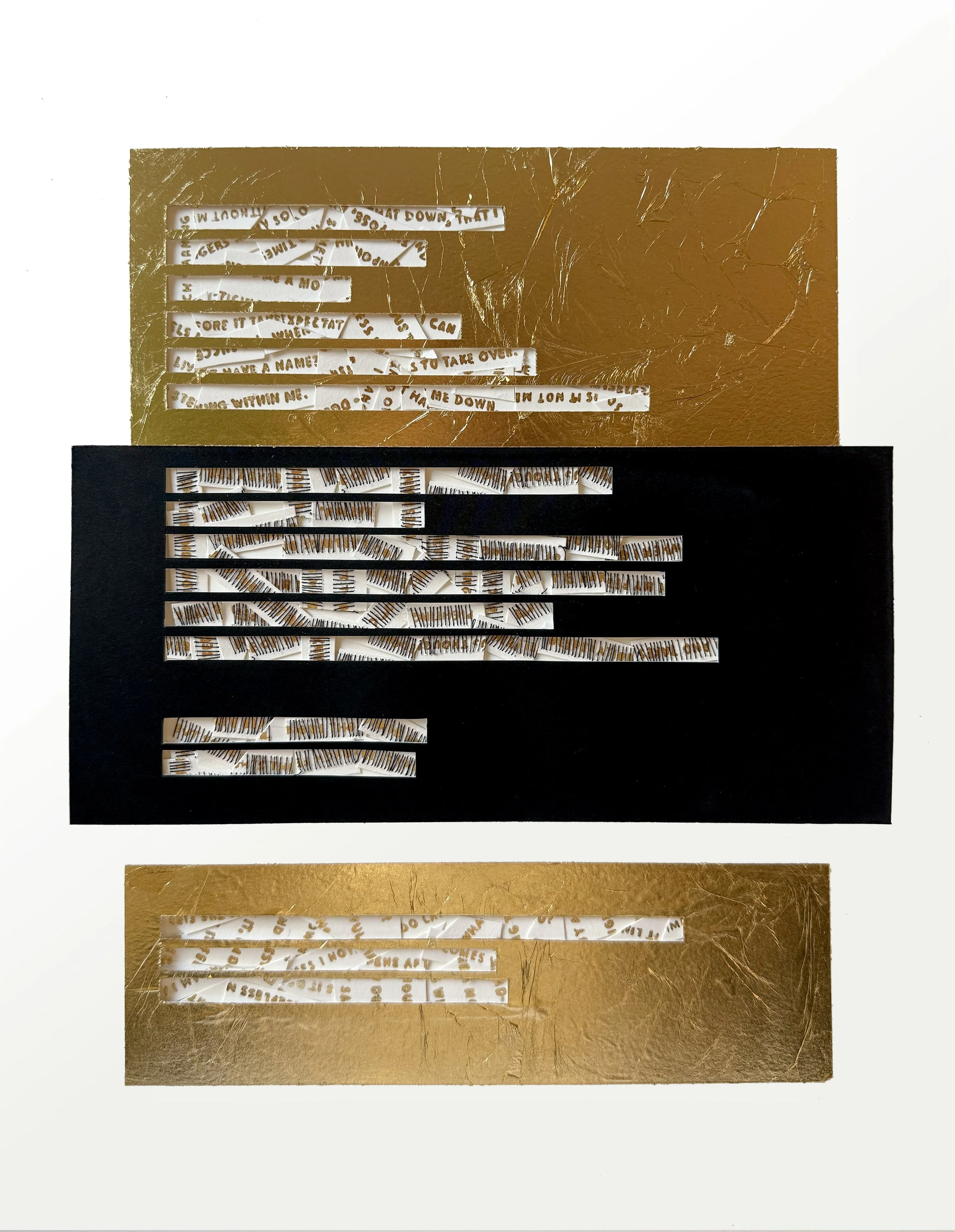 Book of Hours: Fear, 2026, Paper, acrylic, gold leaf, thread, 19.25 x 16.25 in