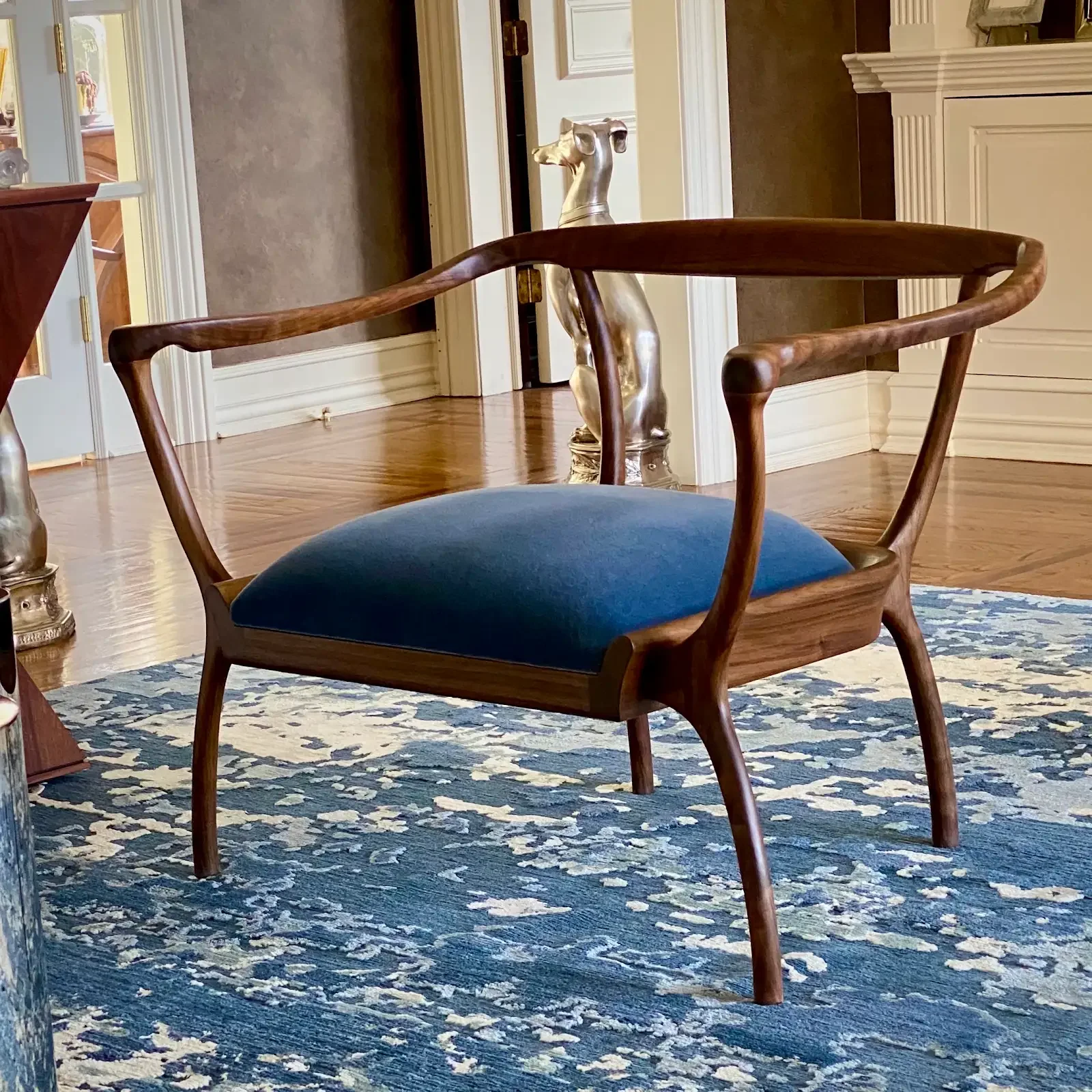 Lounge Chair (2022), Curly Walnut, Angora Goat Hair.  37"x28'x29"