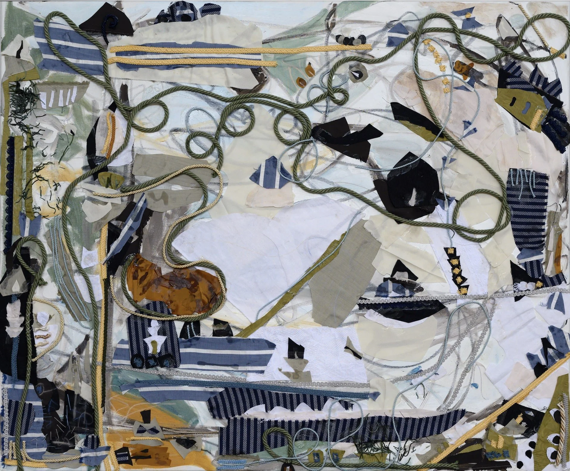 Wind & Sea, 2024, Oil and fabric on canvas, 39.5 x 37.5 in (100.3 x 95.2 cm)