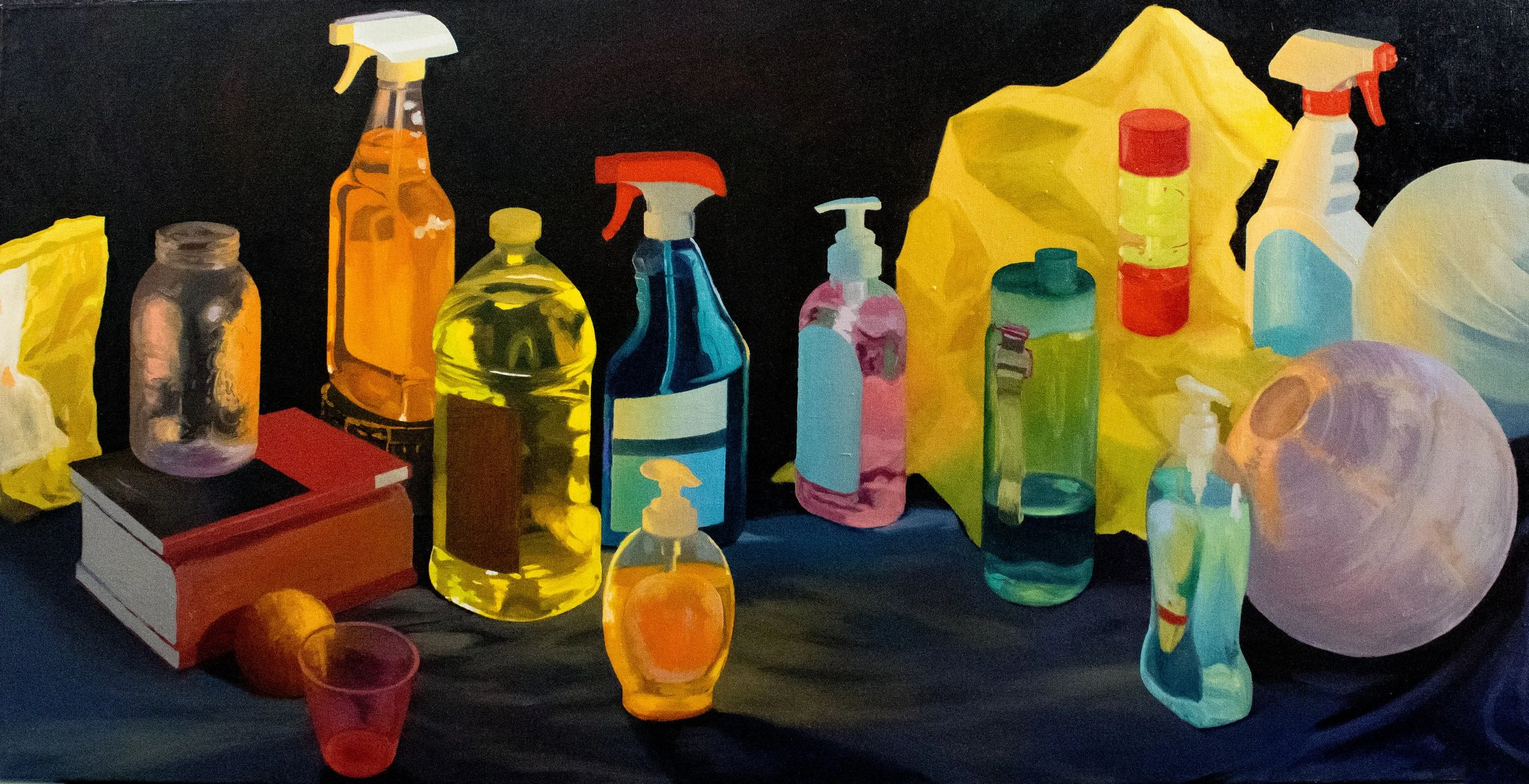 Giles, Plastic Bottles, 2025, oil on linen, 47.5 x 24 inches