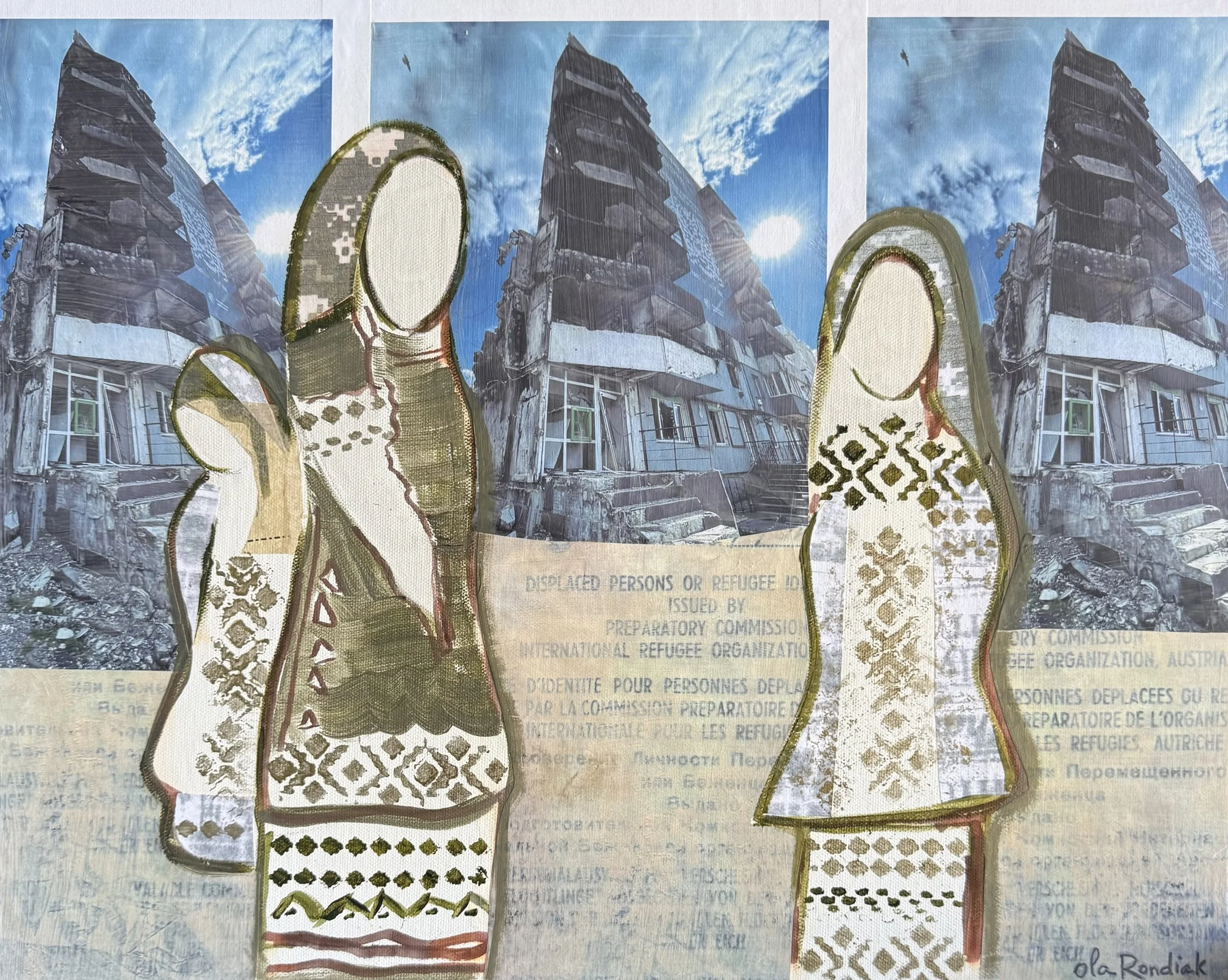 Oksana, Ola Rondiak, 2025, Acrylic Collage on Canvas, 16 x 20 x 1.5 in