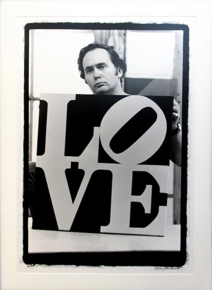 Indiana with 'Love', 1963, Silver gelatin print, 30 x 40 in.