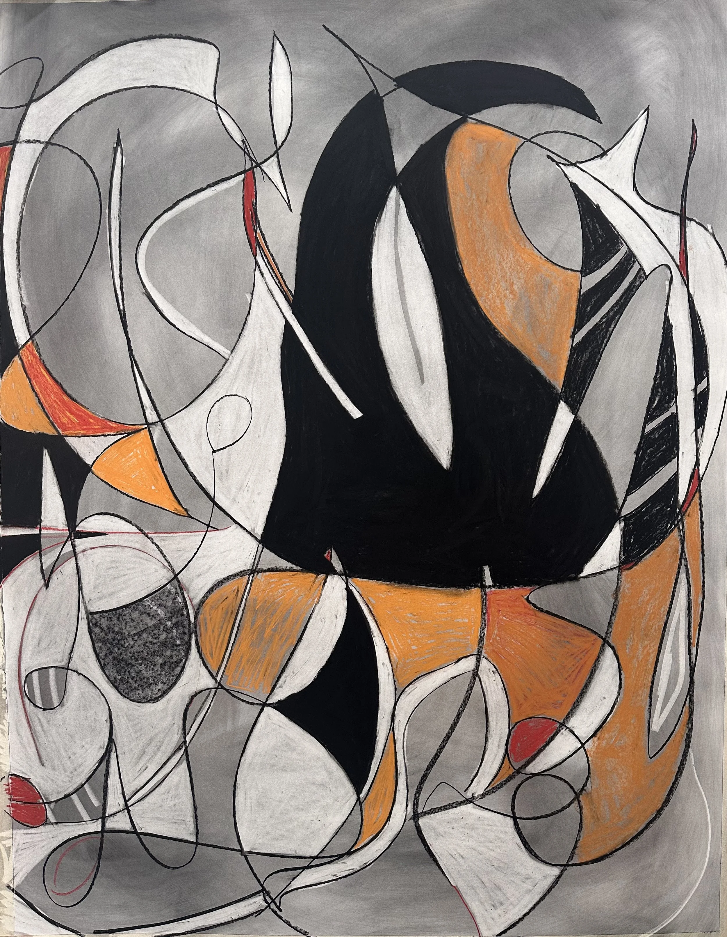 Let it Flow, 2026, Charcoal and conte crayon on paper, 75x55in