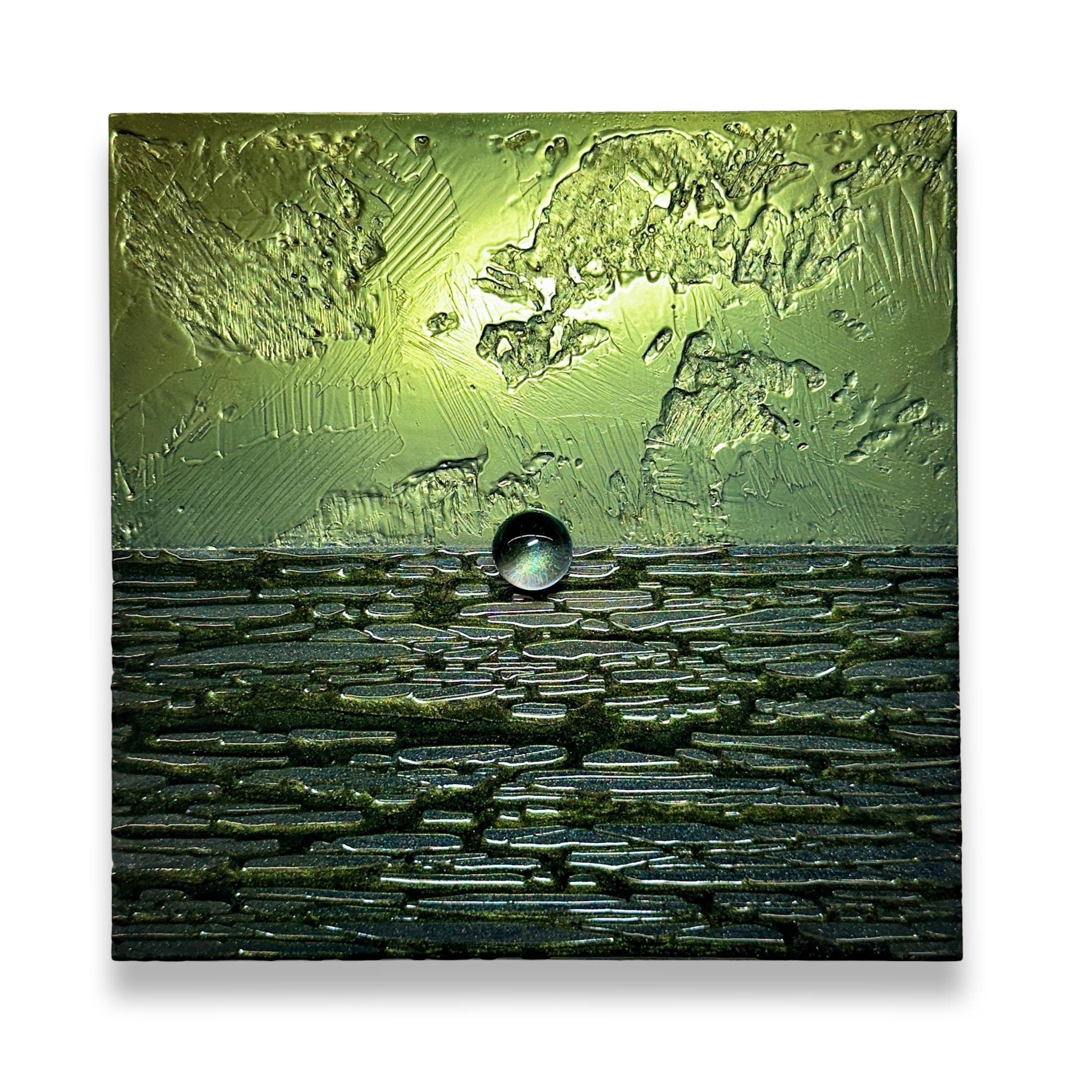 Ancestral Ring, 2024, Encaustic, polymer acrylic and glass on wood