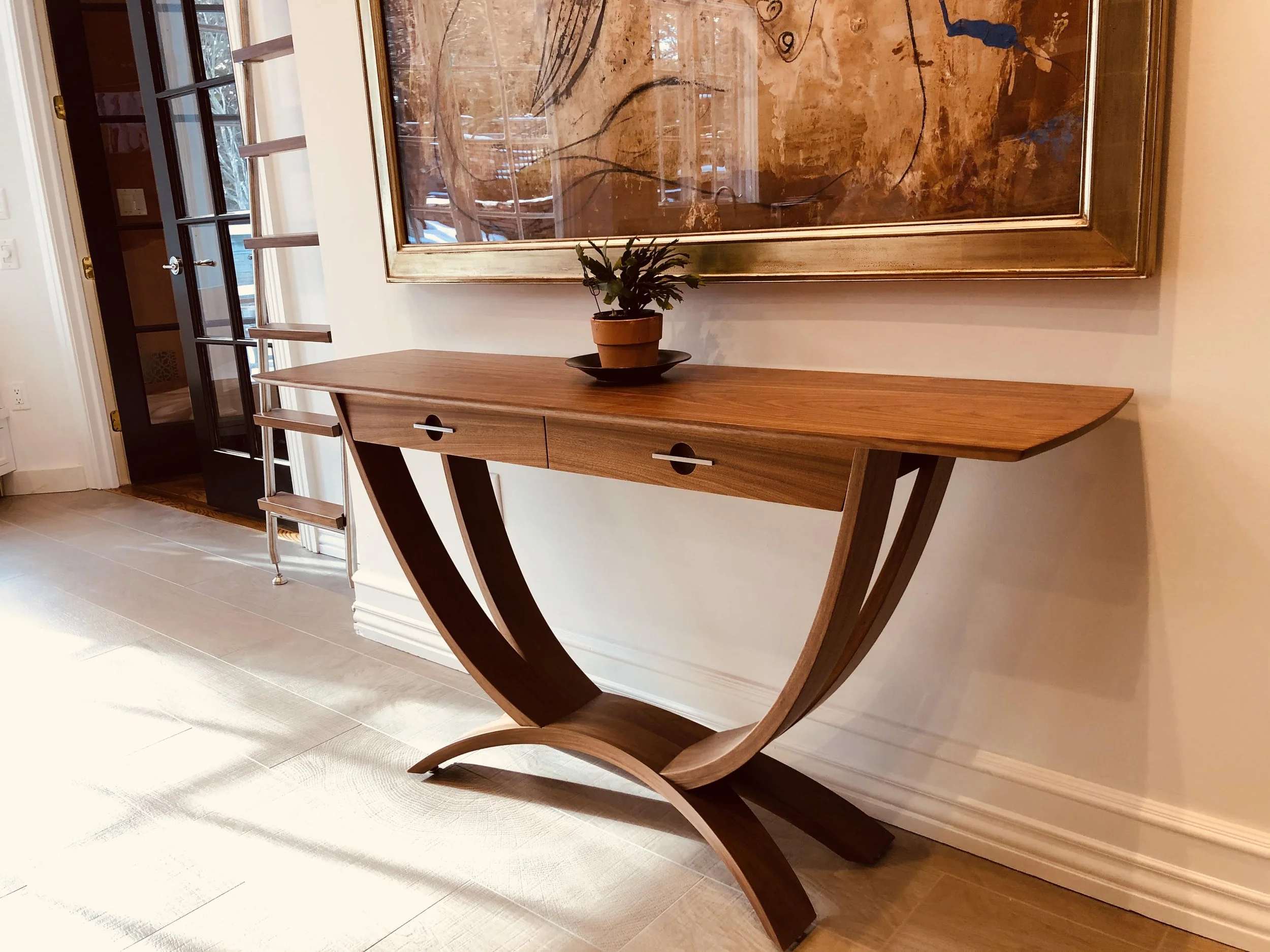 Kitchen Console Table (2016), Walnut, Stainless Steel.  60"x16"x30"