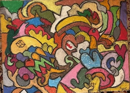 Patos Rainbow Hollerin' Bob!, 2025, Pastel on paper, 22.5 x 30 in