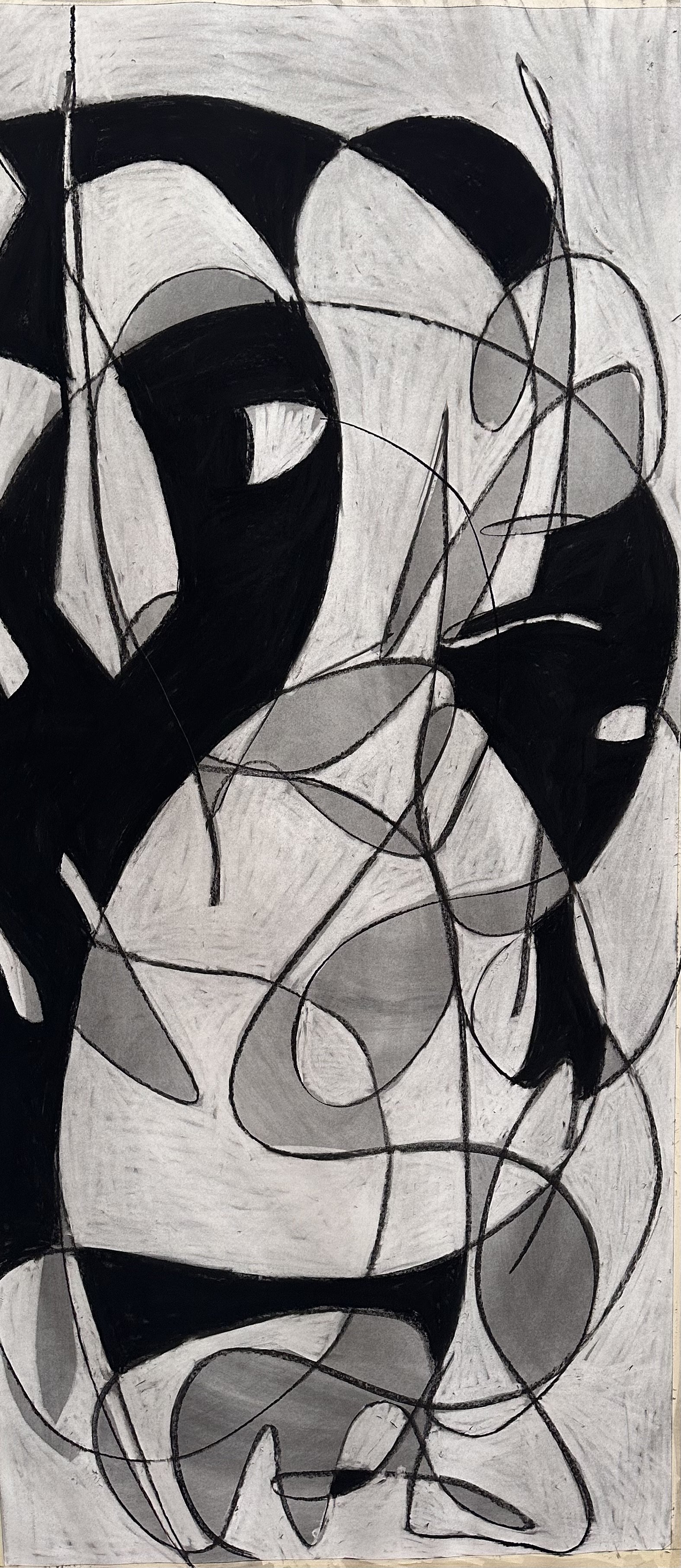 Hanging Out, 2026, Charcoal and conte crayon on paper, 70x30in