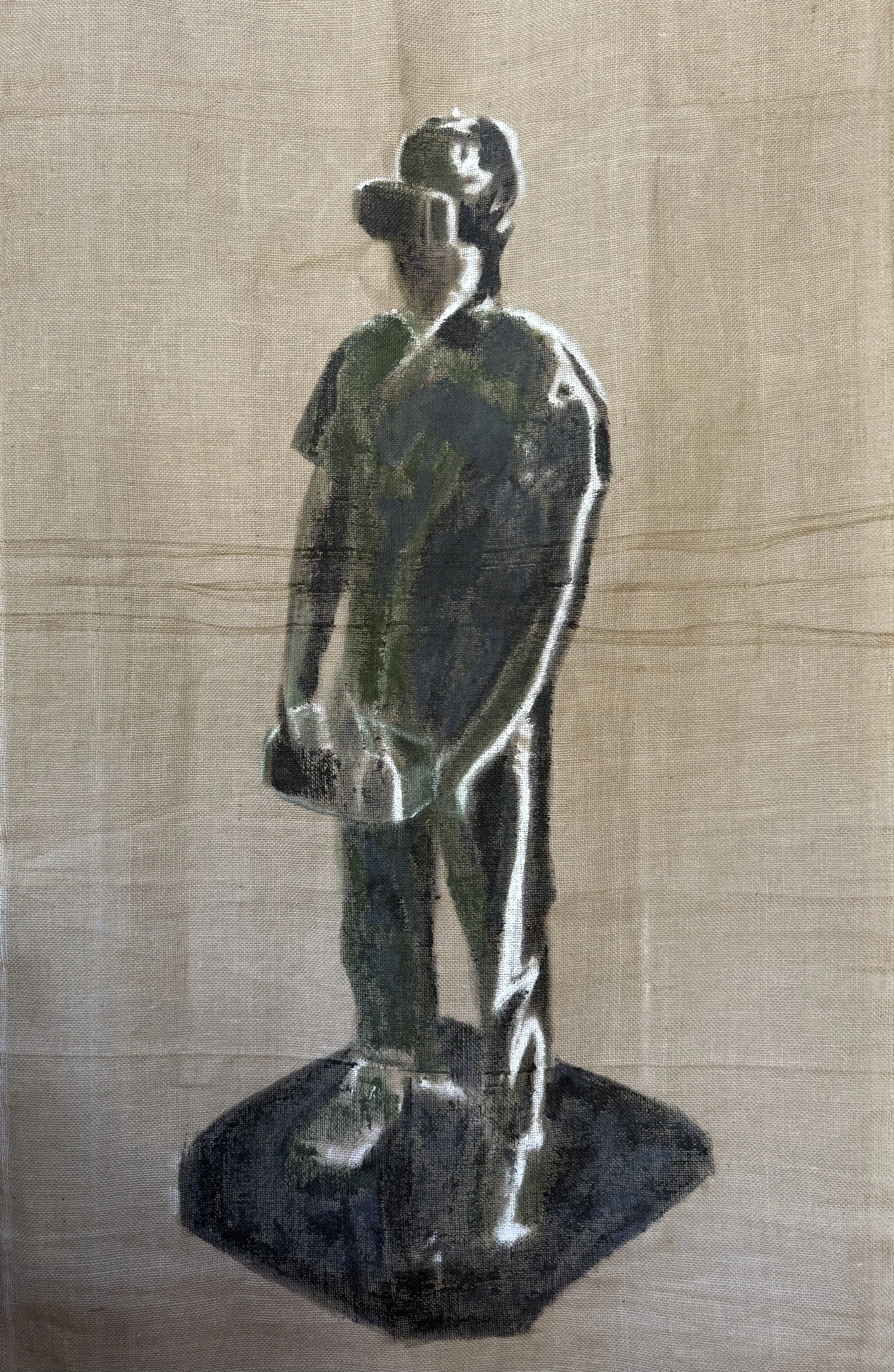 Defender, Ola Rondiak, 2025, Acrylic on burlap, 70 x 40 in