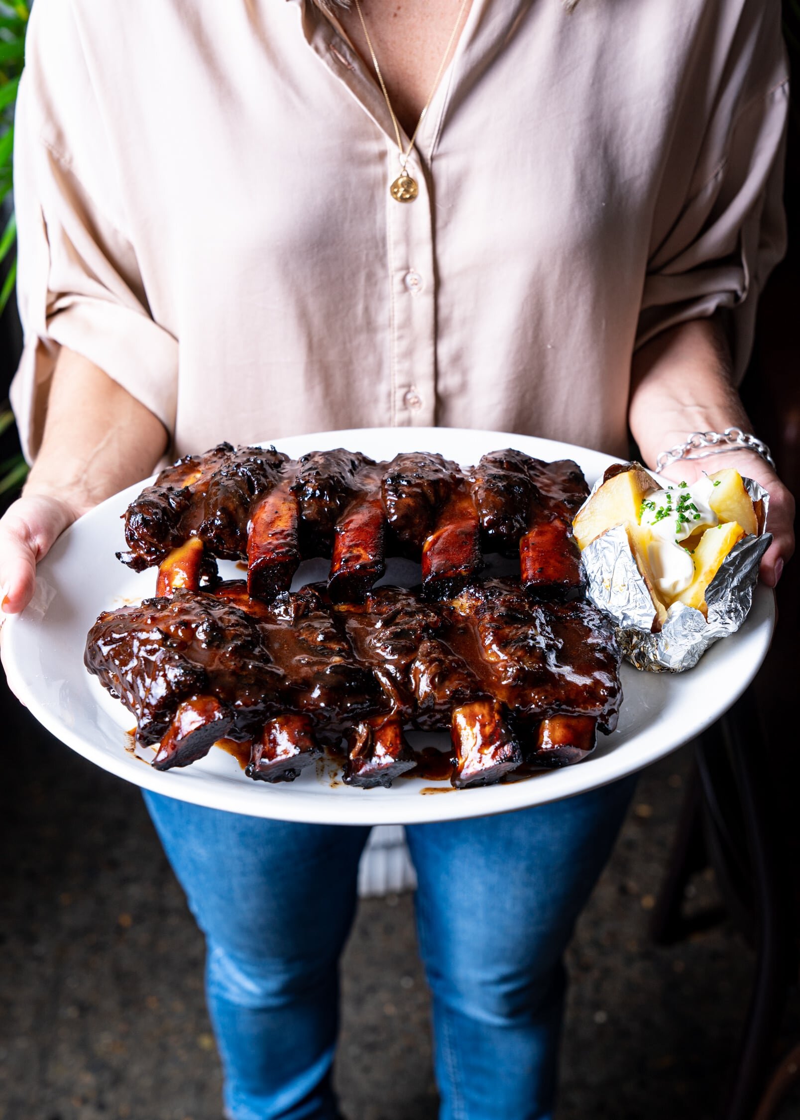 Basted beef ribs with jacket potato