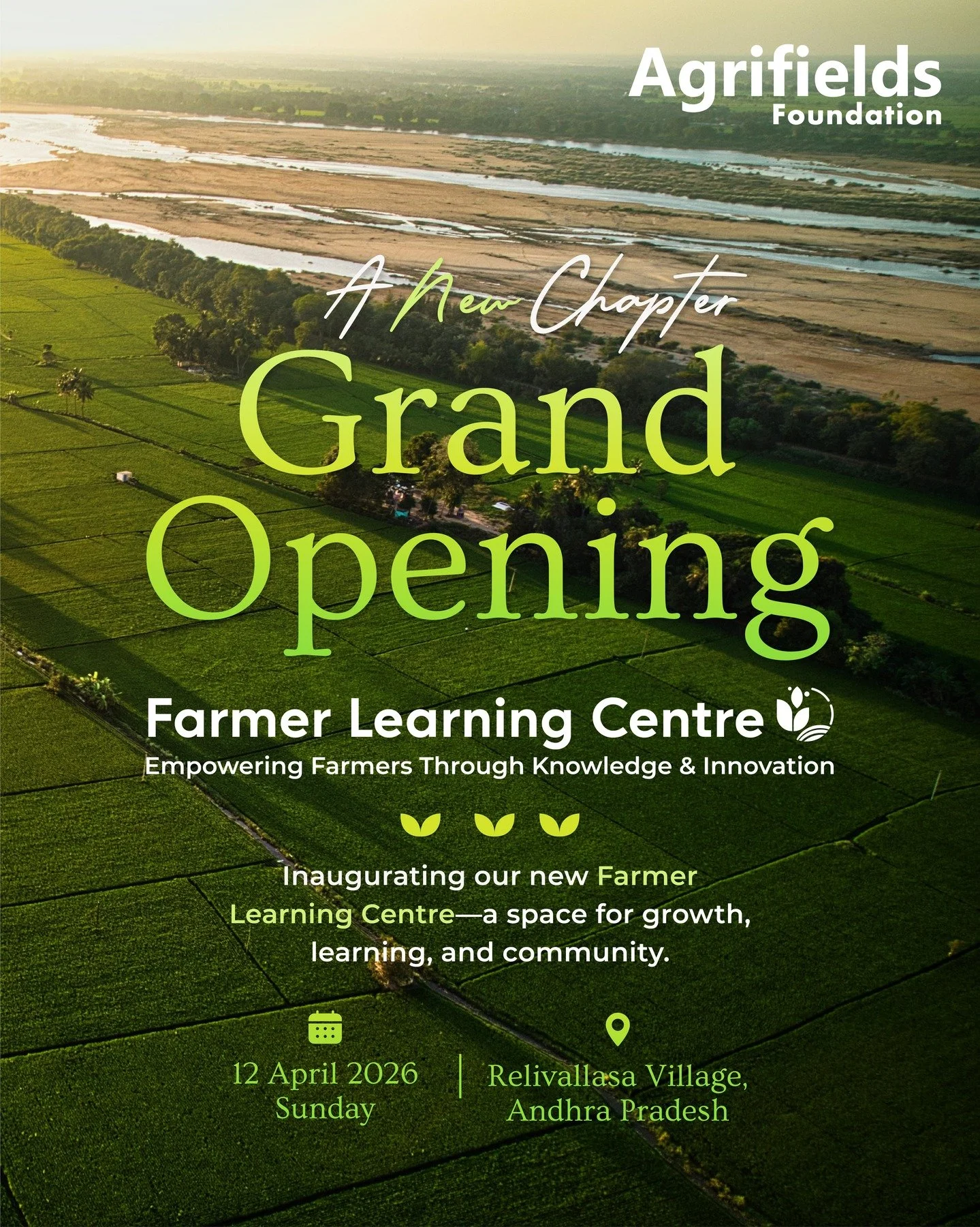 A new milestone for Agrifields Foundation! 🌱
We are proud to inaugurate the Farmer Learning Centre, opening on 12 April 2026&mdash;a dedicated space designed to equip farmers with knowledge, skills, and support for a more sustainable future.

This m