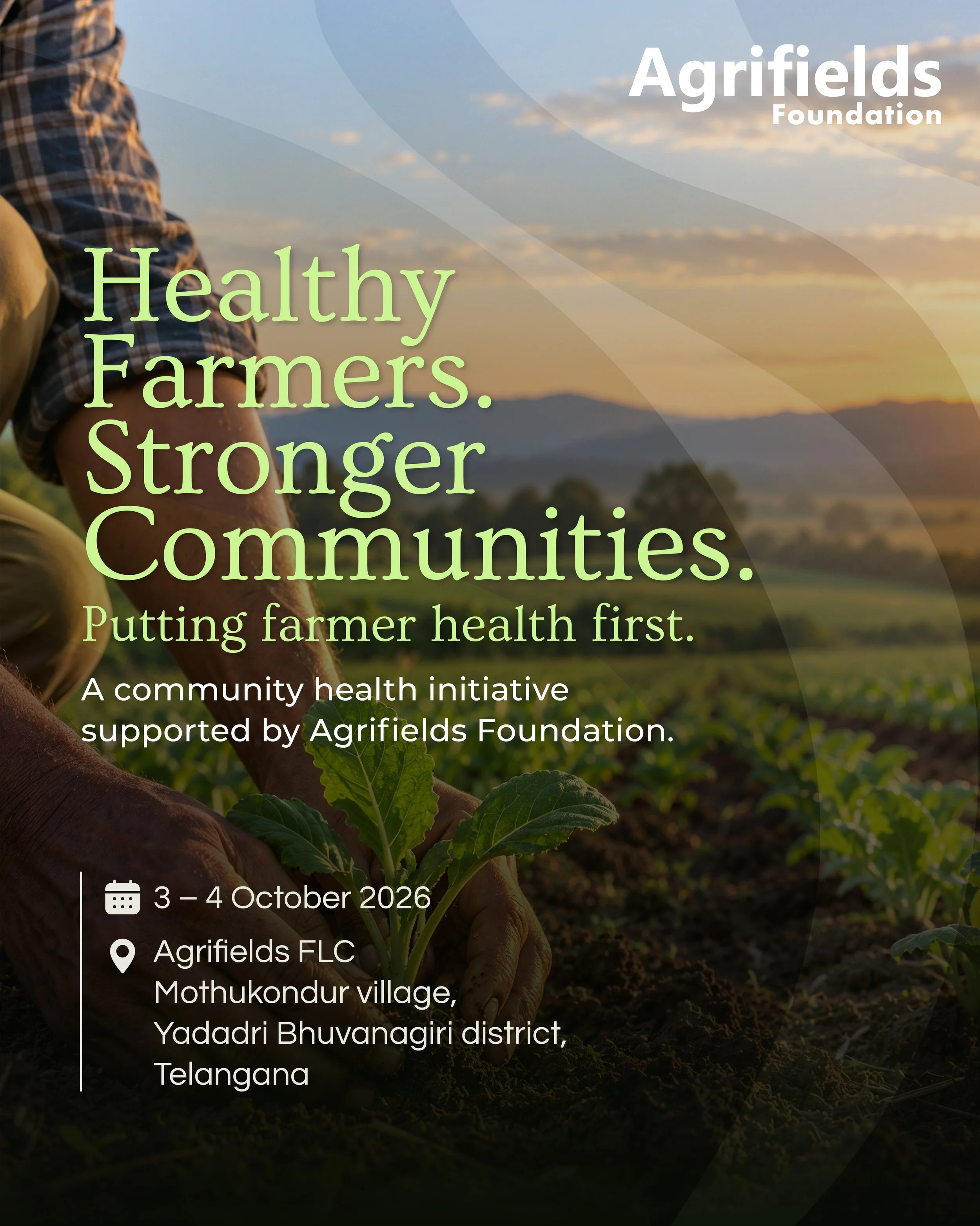 Healthy Farmers. Stronger Communities. 🌱

At Agrifields Foundation, we believe that supporting farmers goes beyond agriculture &mdash; it means caring for their health and well-being too.

On 3 &ndash; 4 October 2026, a two-day health camp was held 
