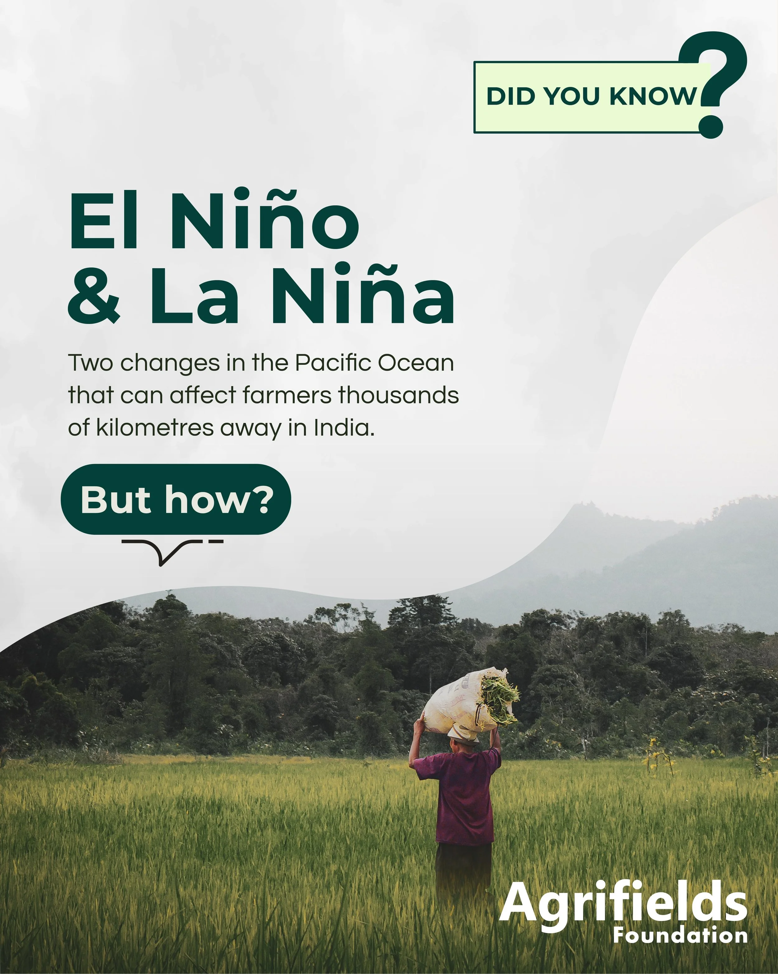 🌱 DID YOU KNOW?

The weather thousands of kilometres away can influence what happens on a farm in India?

In our first "Did You Know?" post, we explore El Ni&ntilde;o and La Ni&ntilde;a &mdash; two natural climate patterns in the Pacific O