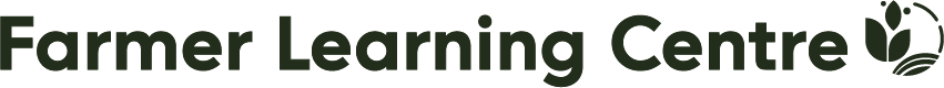 Logo of Farmer Learning Centre with green text and a leaf and plant icon.