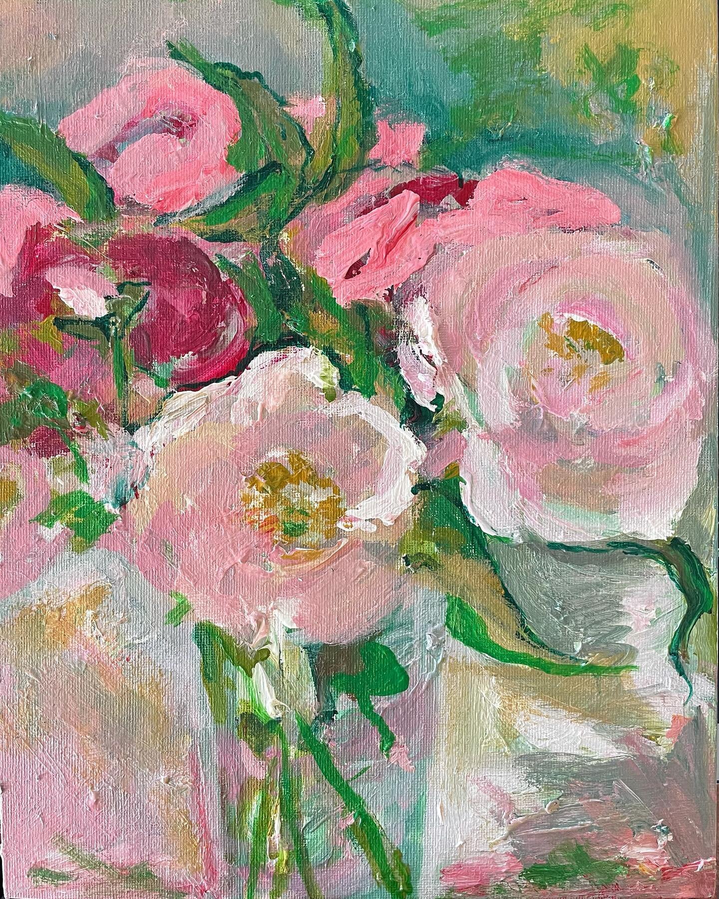 Making the most of the roses before next weeks rain forecast. 

&lsquo;Albertine and friends&rsquo;, acrylic on board, 10&rdquo;x12&rdquo;, &pound;200 unframed as per @artistsupportpledge plus &pound;8.50 postage. DM or comment below should you wish 
