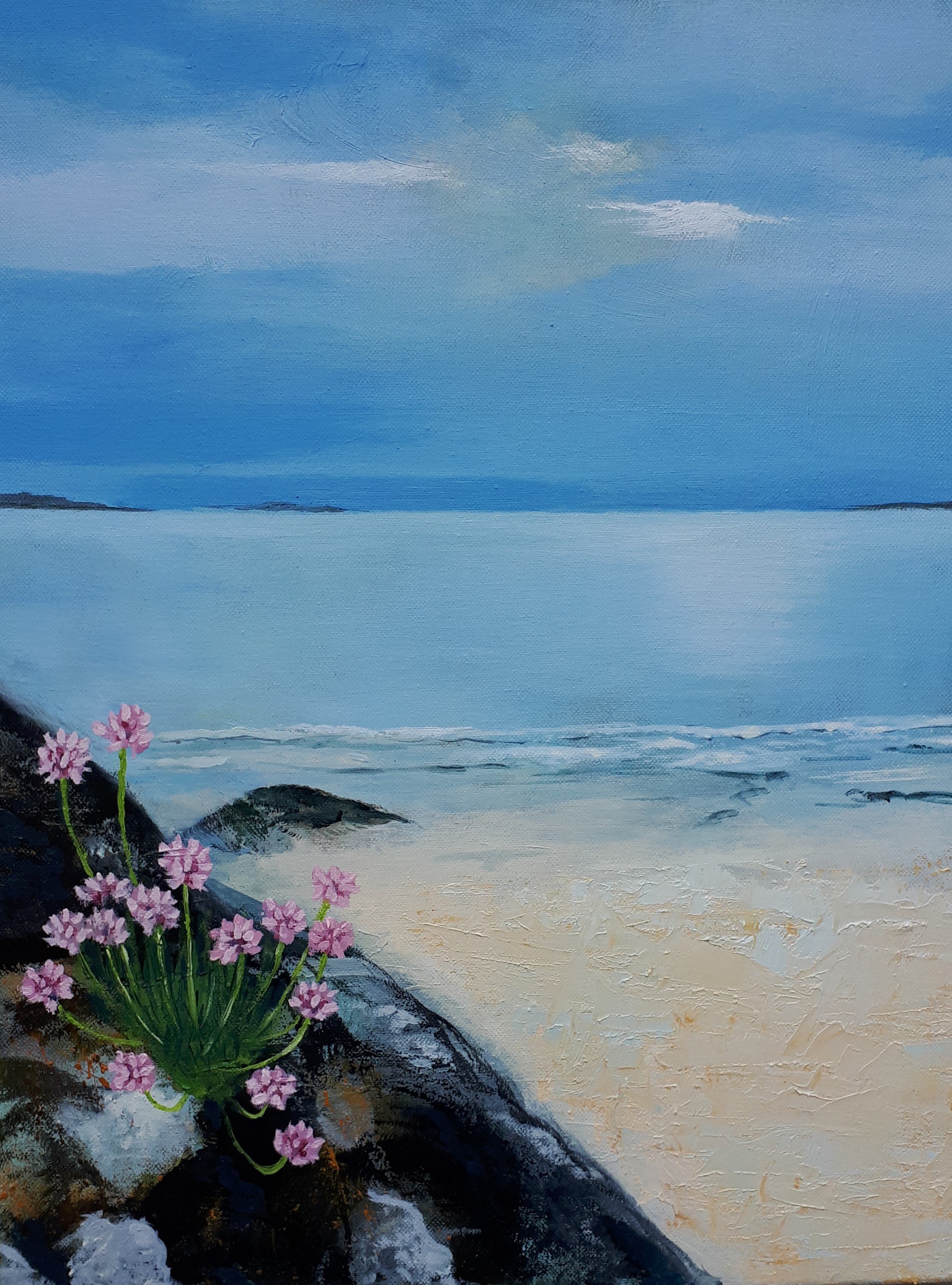 Lesley Trim, Eriskay Sunset with Sea Pinks, Uist, oil on canvas, 40 x 40cm, £840.jpg
