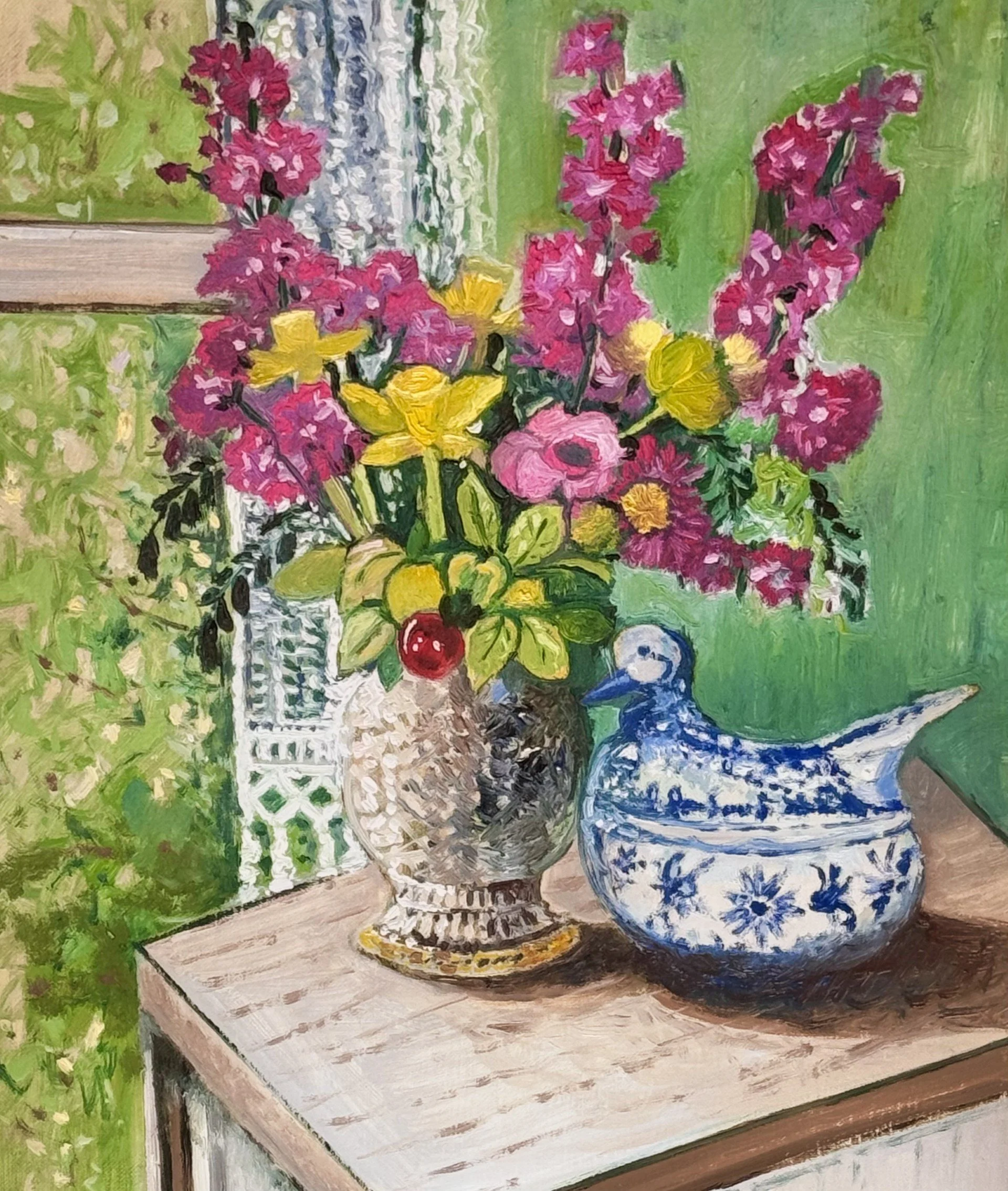 Natalie Bird, Porcelain Goose and Flowers