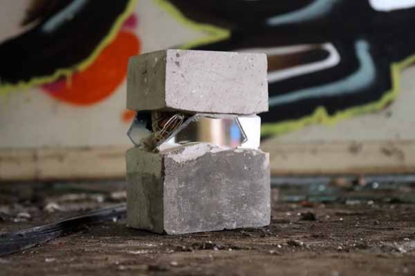 Wall Story No. 3, 2020, pieces of wall, mirror, glass, rust, string, tile, wood, plaster, cement, 10.3 x 8 x 15cm