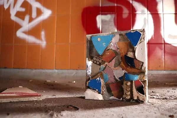 Wall Story No. 5, 2020, pieces of wall, plaster, resin, 13 x 4.5 x 14.5 cm