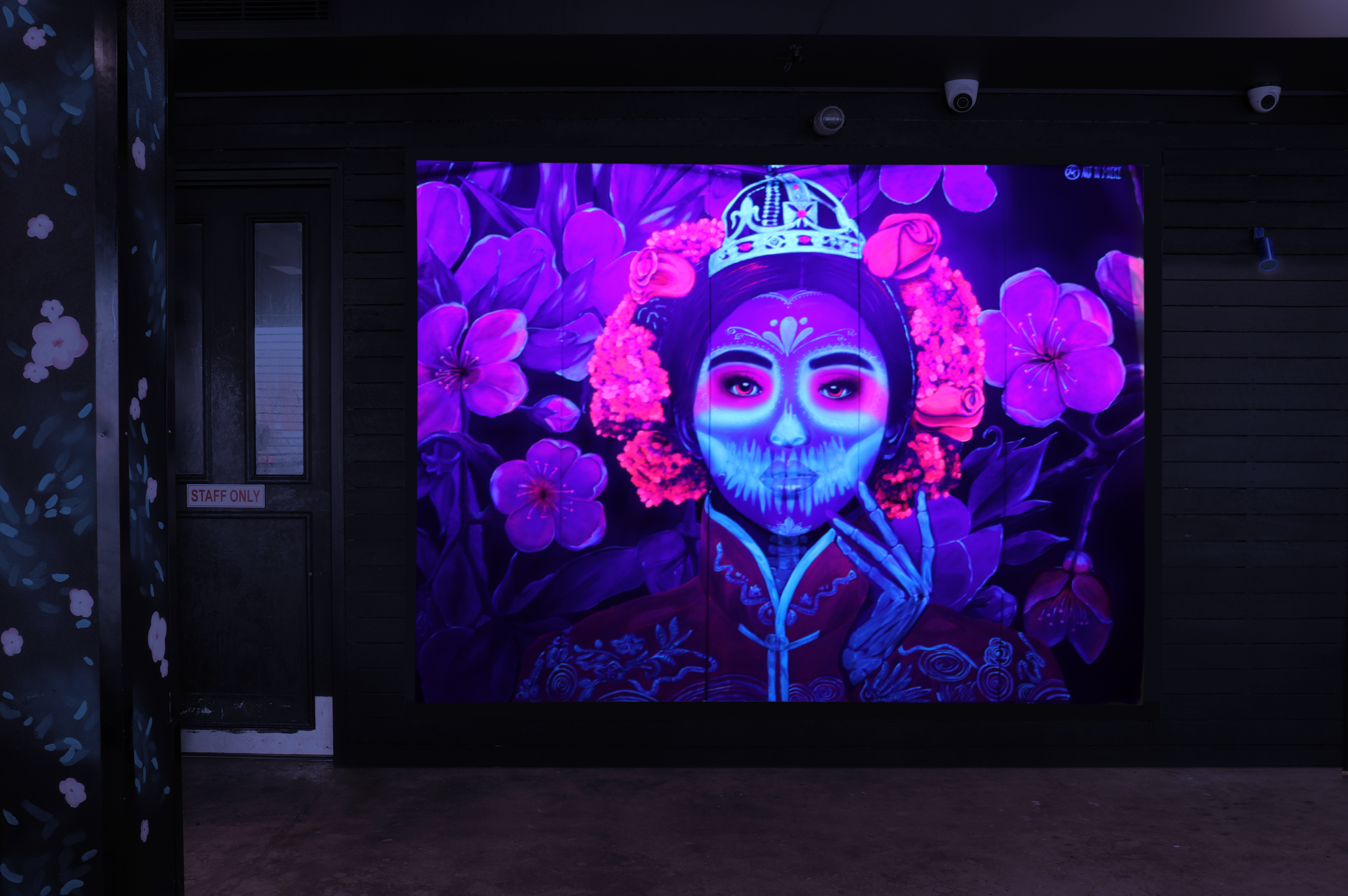 UV-reactive mural by Sunshine Coast mural artist Mieke van den Berg at Post Office Bar Maroochydore