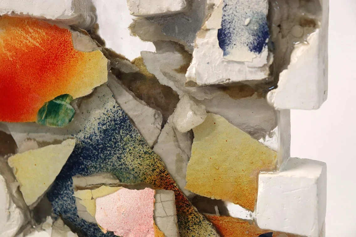 Wall Stories sculptural installation, found surfaces, urban remnants, detail Wall stories No. 6