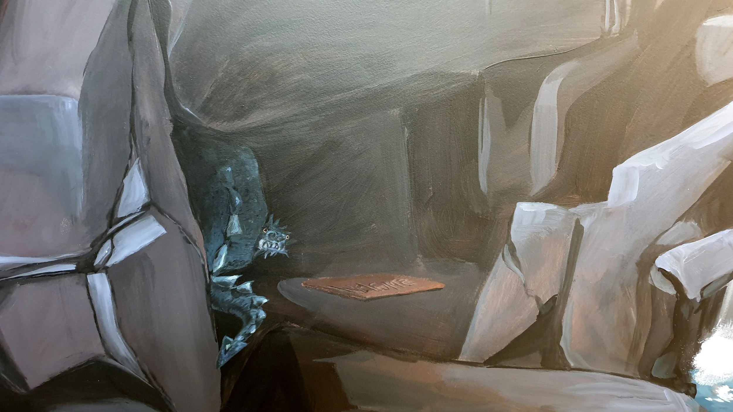 Artbymieke_illusion wall_detail_dragon in cave, welcome doormat