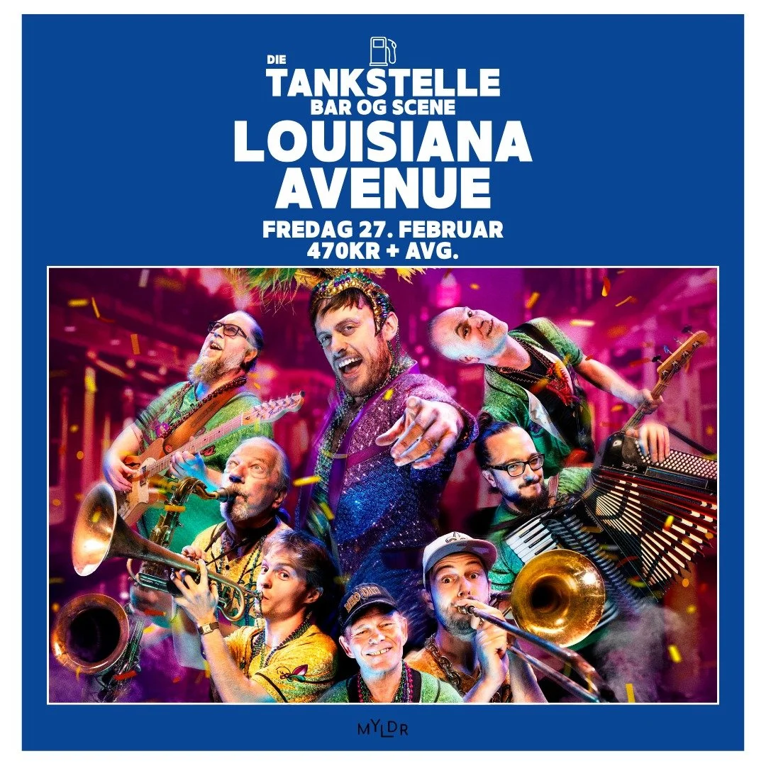Molde, dette blir helt ellevilt! Louisiana Avenue p&aring; Die Tankstelle fredag 27. februar blir den mest initime opplevelsen dere har hatt med et av Nordens beste liveband🤩 V&aelig;r klar for et stappa fullt Tankstelle med Mardi Gras-stemning, far