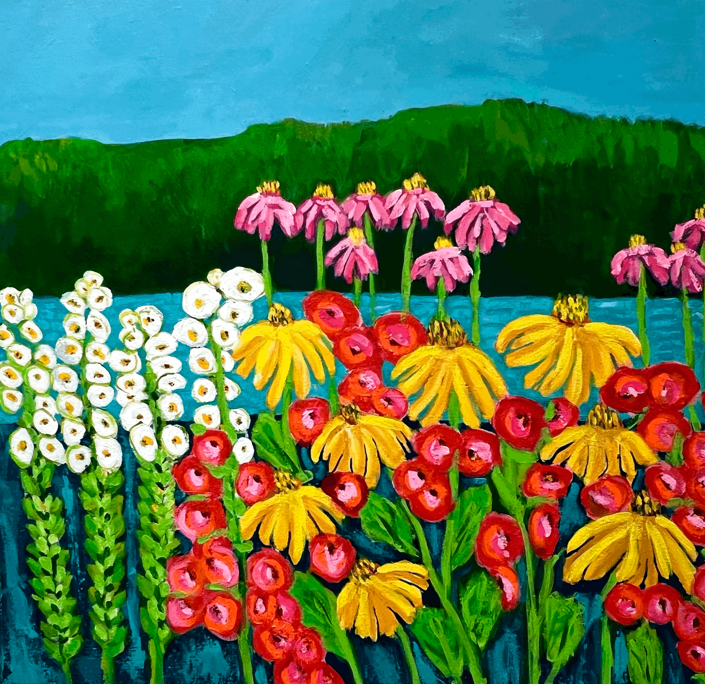 Wild flowers on the edge of a lake